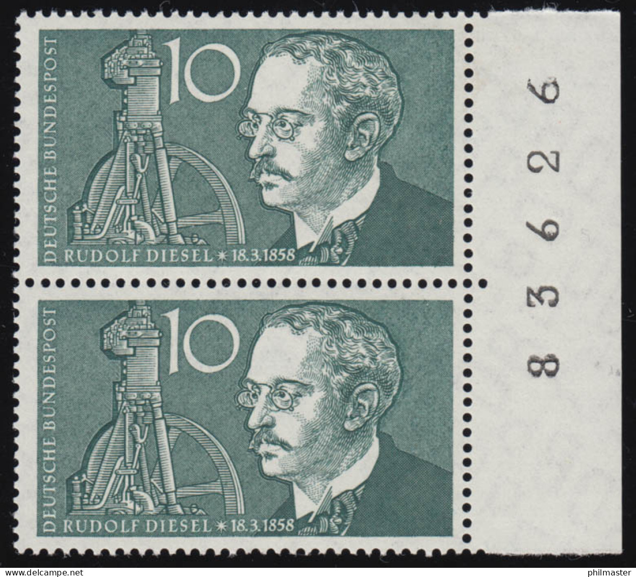 284 Rudolf Diesel ** Bogenrandziffern BRZ, Paar Rechts - Unused Stamps