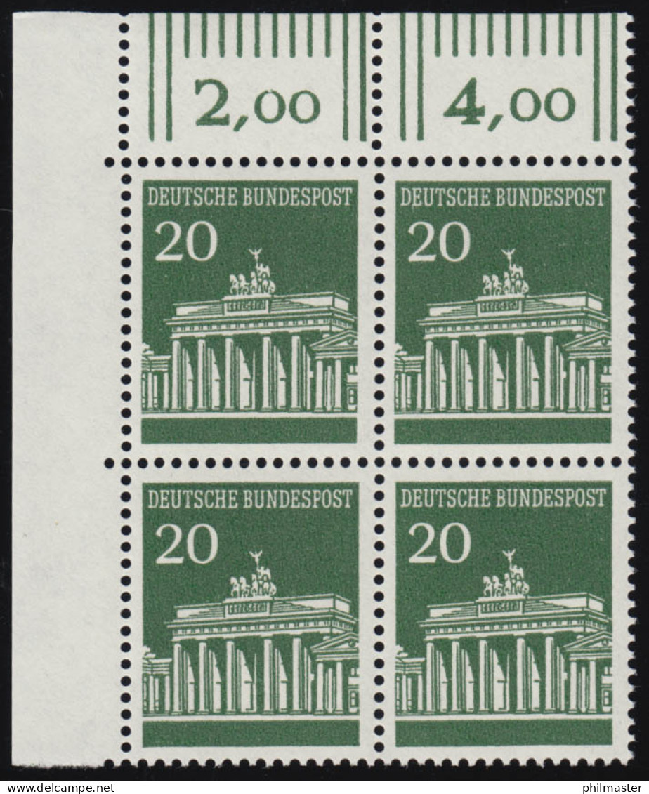 507 Brandenb. Tor 20 Pf Eck-Vbl. Ol ** Postfrisch - Unused Stamps