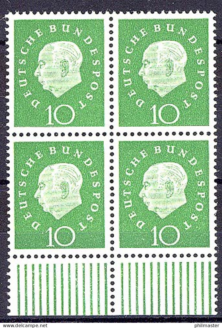 303 Heuss III 10 Pf UR-Viererbl. ** Postfrisch - Unused Stamps