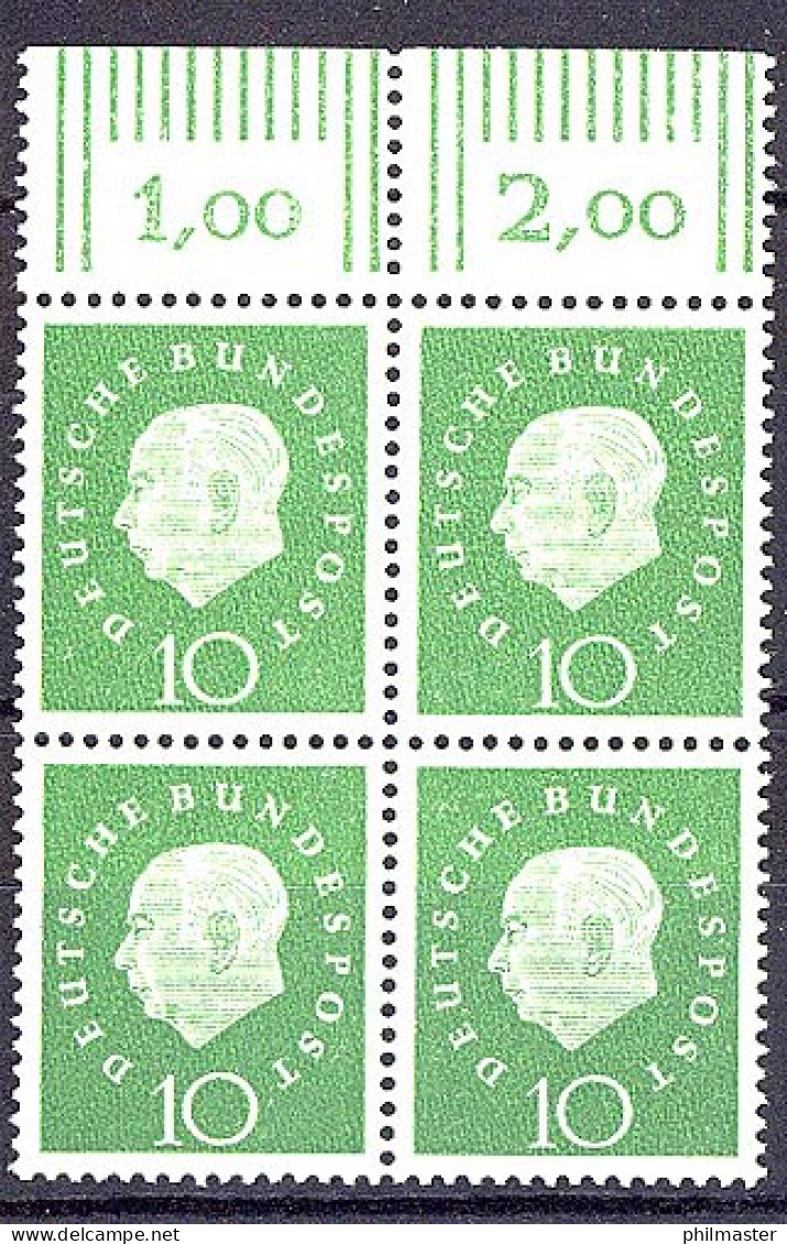 303 Heuss III 10 Pf OR-Viererbl. ** Postfrisch - Nuovi