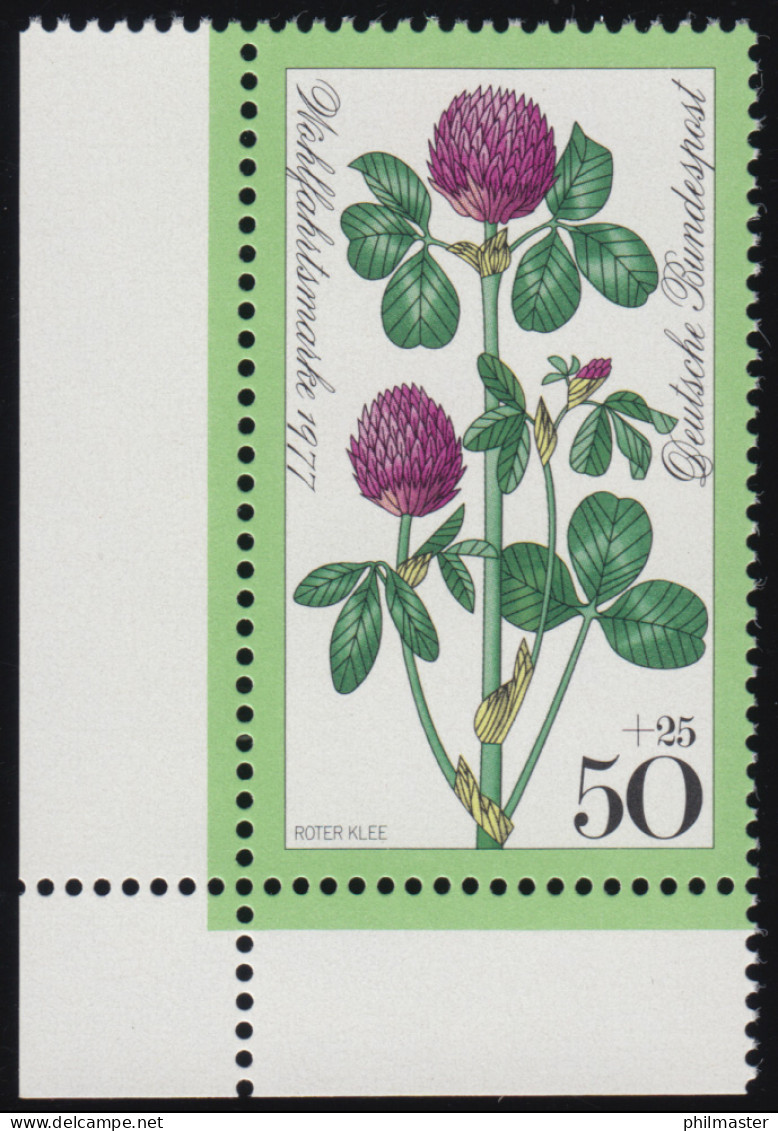 951 Wiesenblumen 50+25 Pf Roter Klee ** Ecke U.l. - Unused Stamps