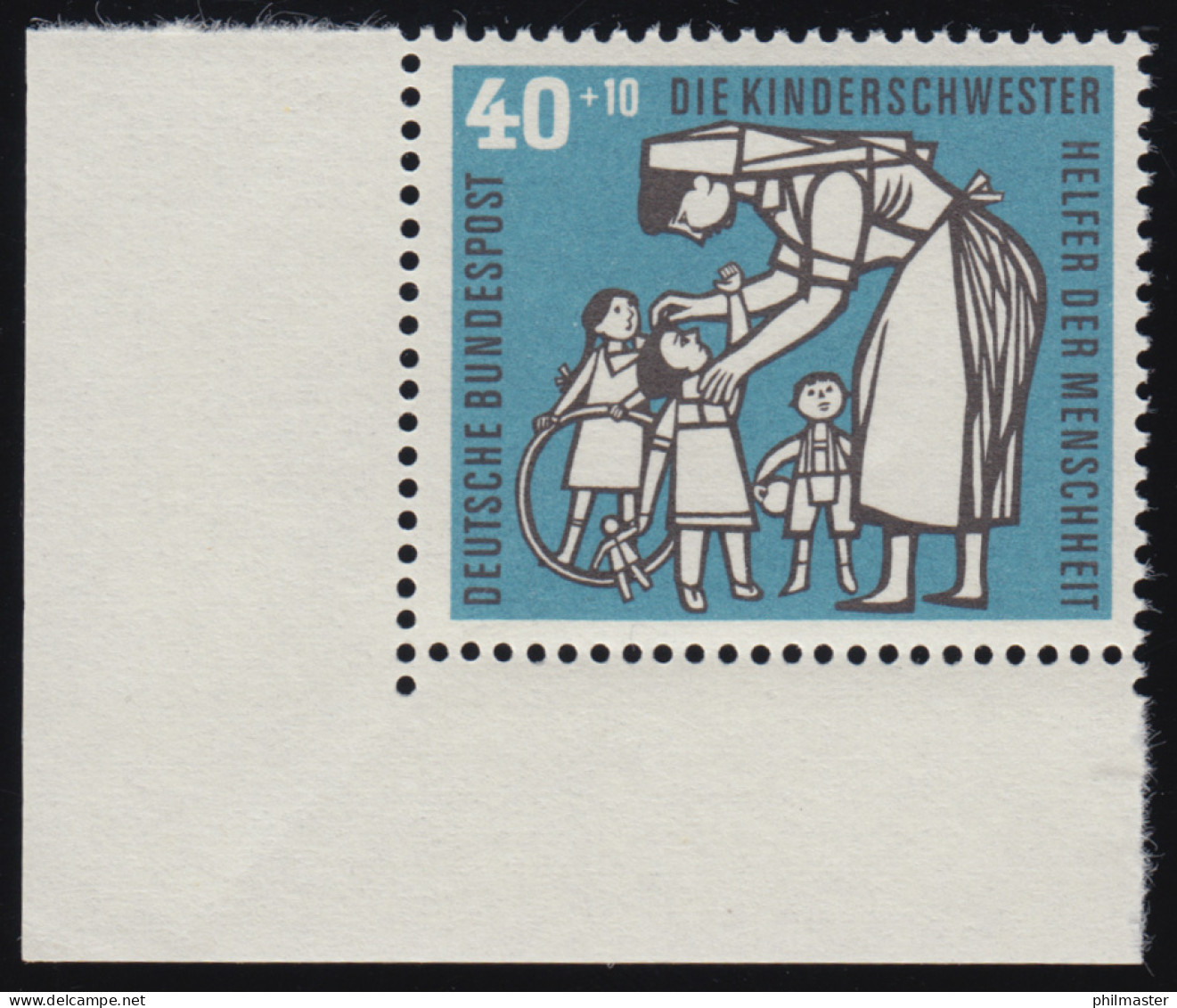 246 Kinderpflege 40+10 Pf Kinderschwester ** Ecke U.l. Zähnung 0-1 - Unused Stamps