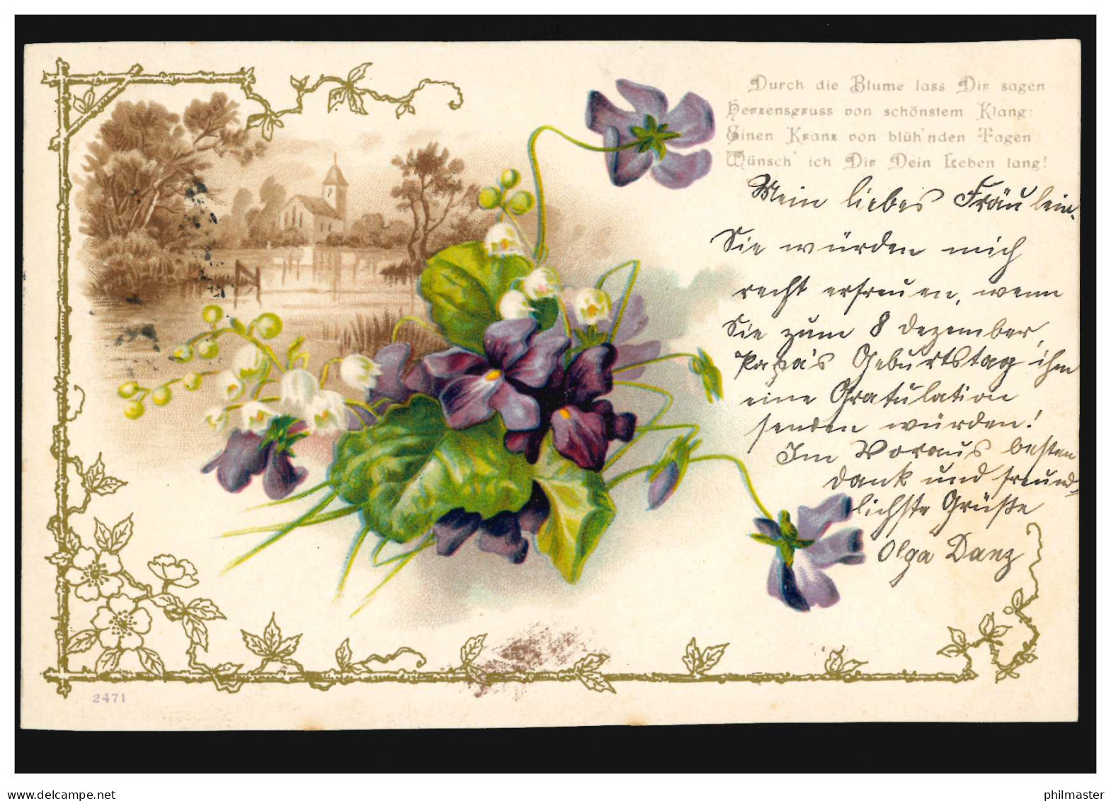 AK Landschaft Kirche Veilchen, Gedicht: Durch Die Blume Lass Dir Sagen ... 1900 - Autres & Non Classés