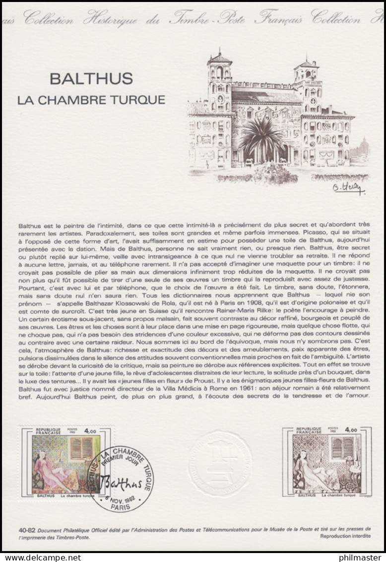 Collection Historique: Maler Balthus - Gemälde Le Chambre Turque 6.11.1982  - Autres & Non Classés