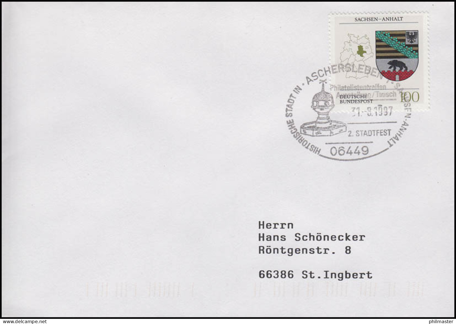 1714 Sachsen-Anhalt, EF Brief SSt Aschersleben Stadtfest & Ausstellung 31.8.1997 - Sonstige & Ohne Zuordnung