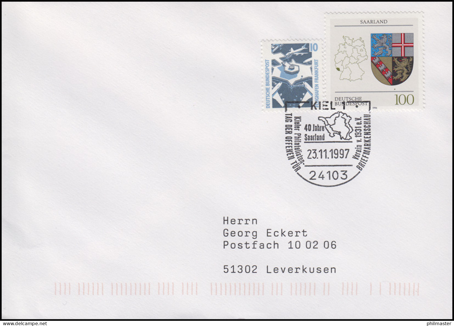 1712 Bundesland Saarland, MiF Brief SSt Kiel 40 Jahre Saarland 23.11.1997 - Autres & Non Classés