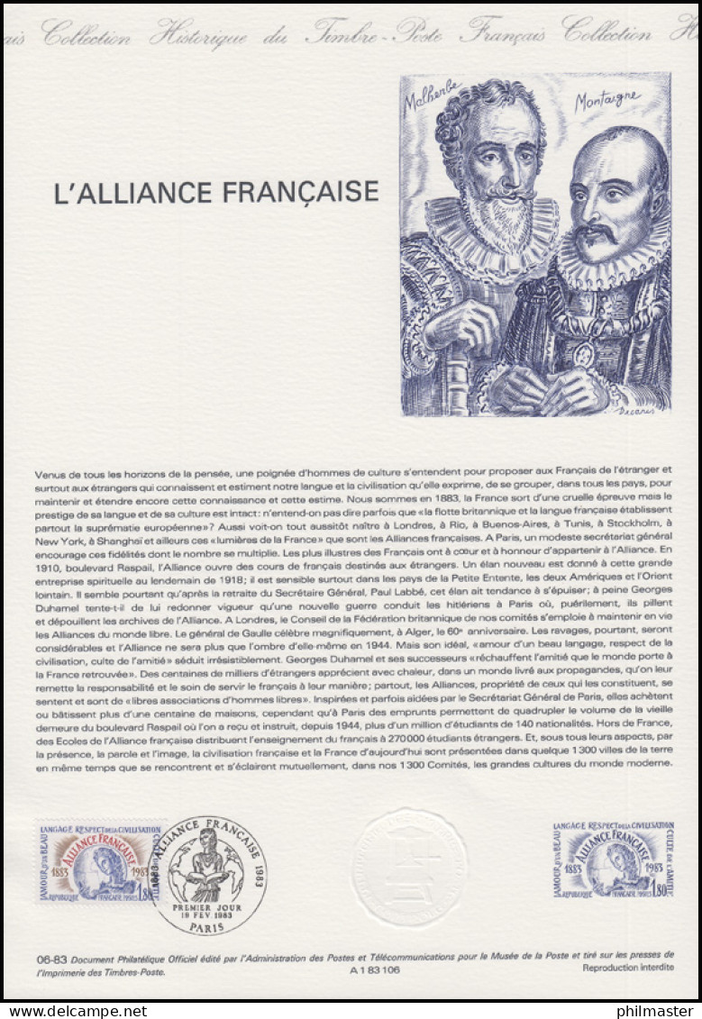 Collection Historique: L'Alliance Française / Die Französisch-Allianz 1883-1983 - Sonstige & Ohne Zuordnung