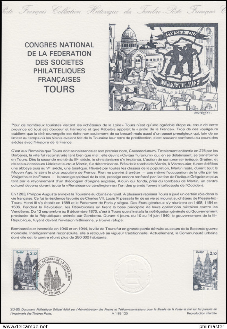 Collection Historique: Nationaler Philatelisten-Kongress Tours 15.5.1985 - Esposizioni Filateliche