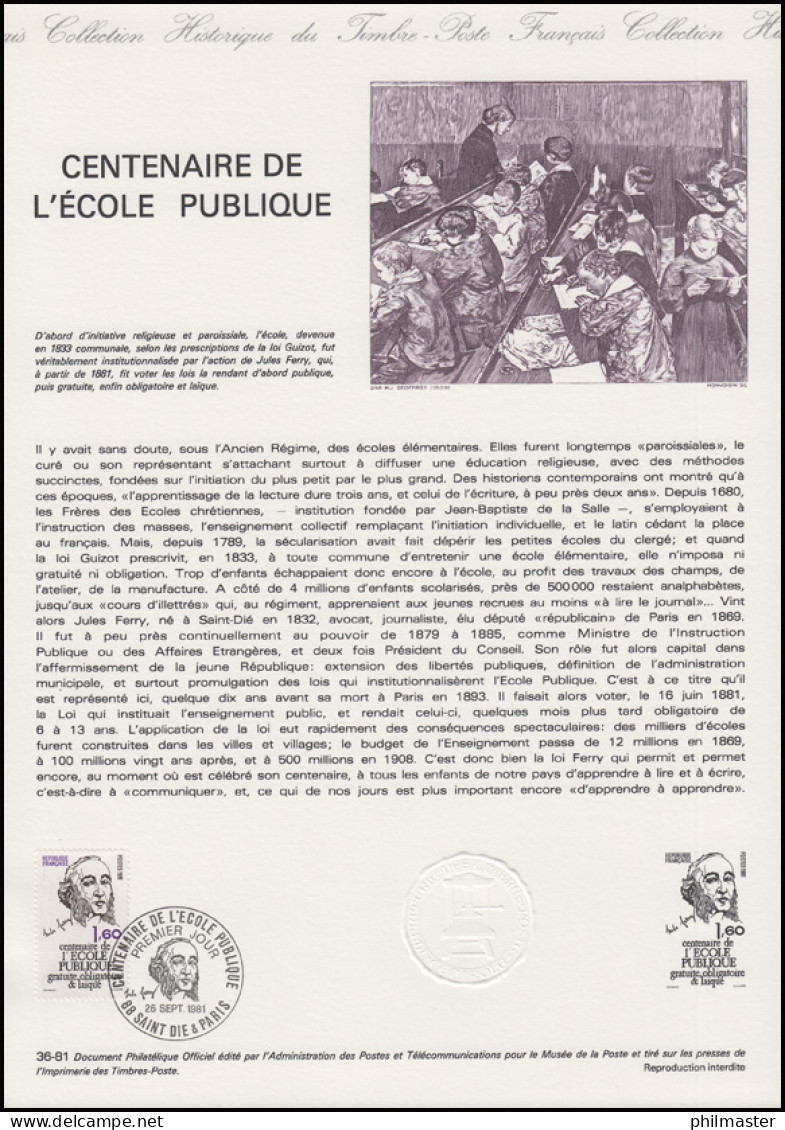 Collection Historique: L'Ecole Publique Jules Ferry - Schule / Lehrer 26.9.1981 - Autres & Non Classés