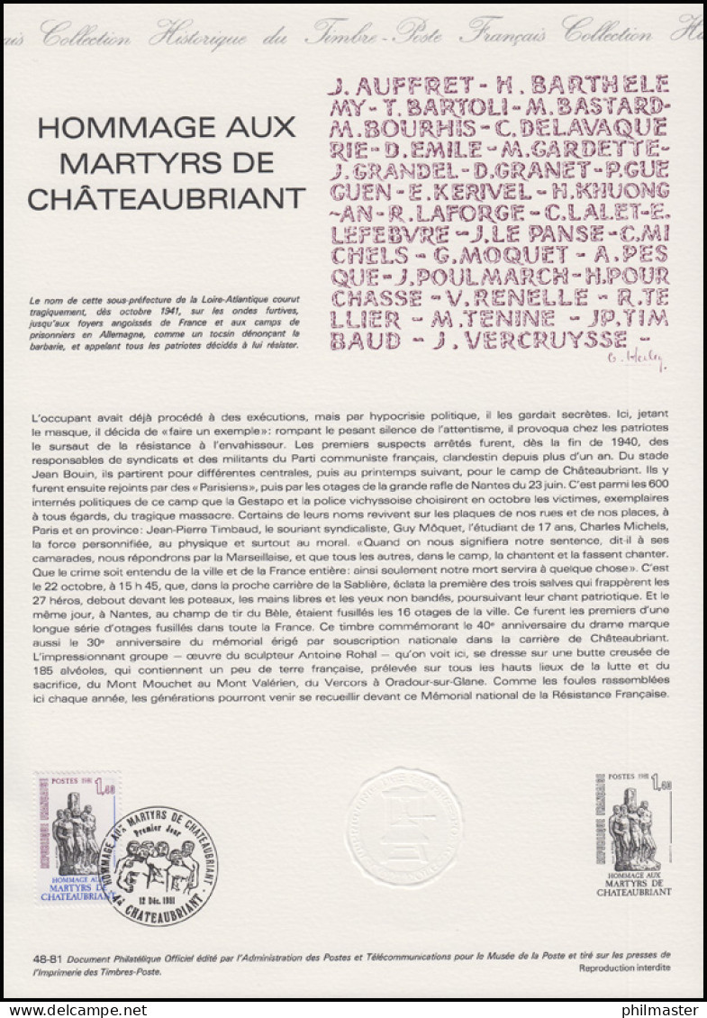 Collection Historique Denkmal Monument Commémoratif Chateaubriant 12.12.1981 - Unclassified
