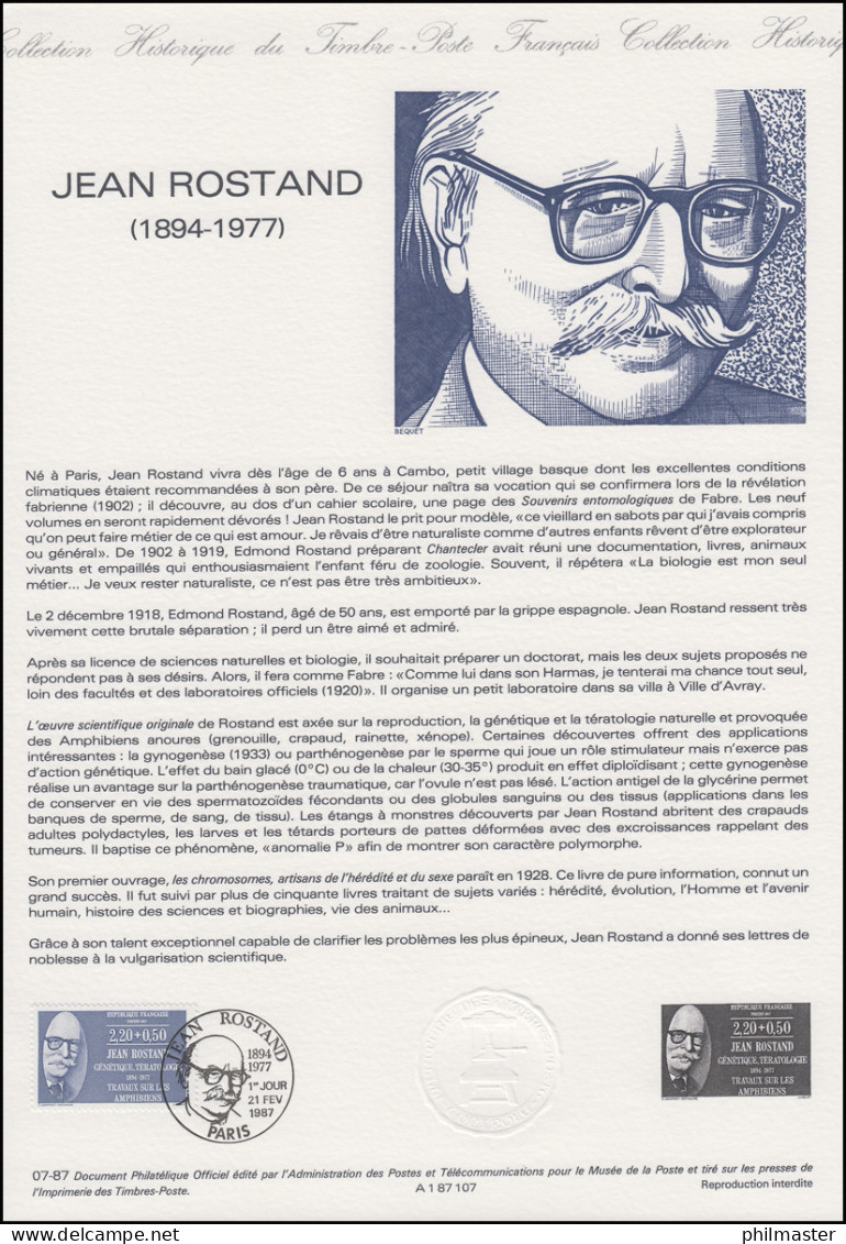 Collection Historique: Biologe, Philosoph, Schriftsteller Jean Rostand 21.2.1987 - Otros & Sin Clasificación