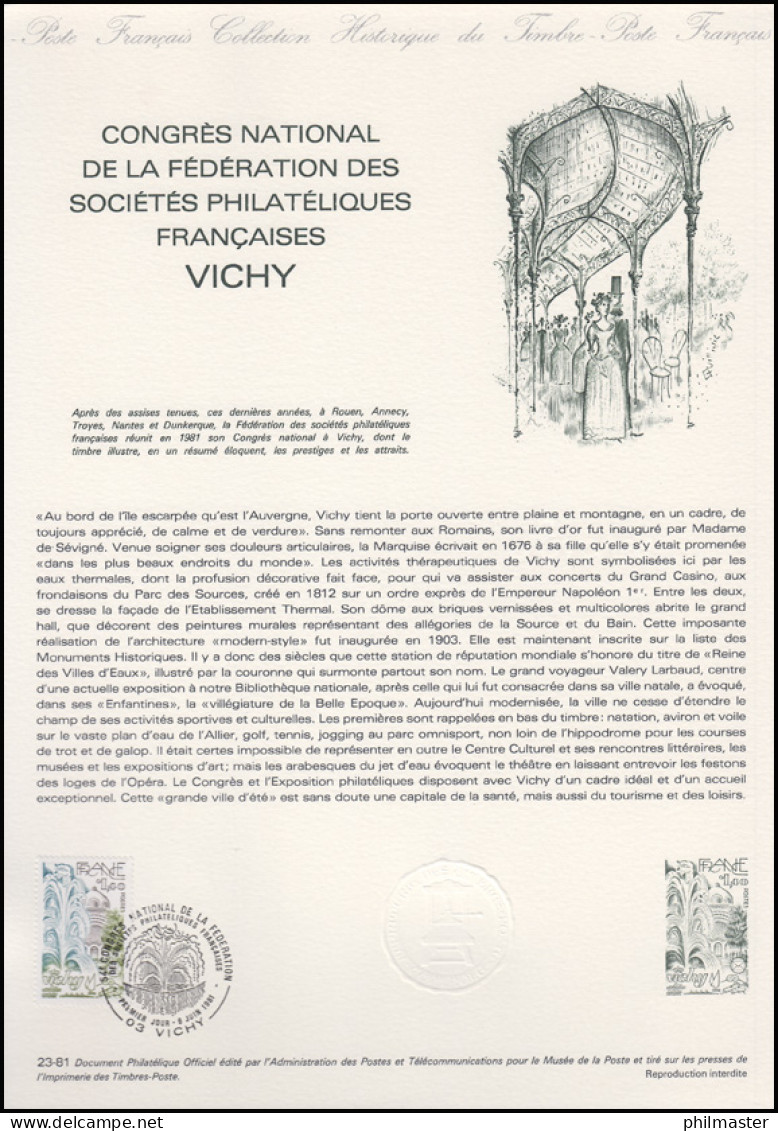 Collection Historique: Nationaler Philatelistenkongress In Vichy 6.6.1981 - Expositions Philatéliques