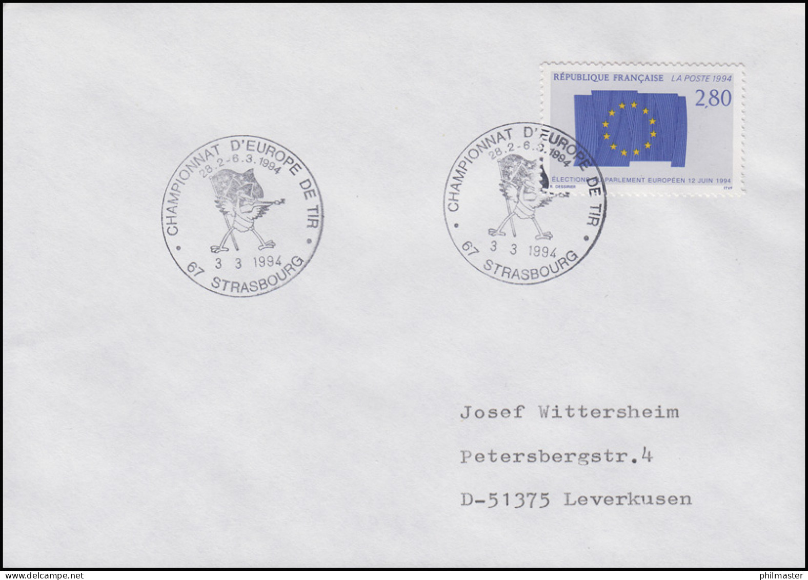 Frankreich: Europawahlen, EF Brief SSt Strassbourg Europameisterschaft 3.3.1994 - Other & Unclassified