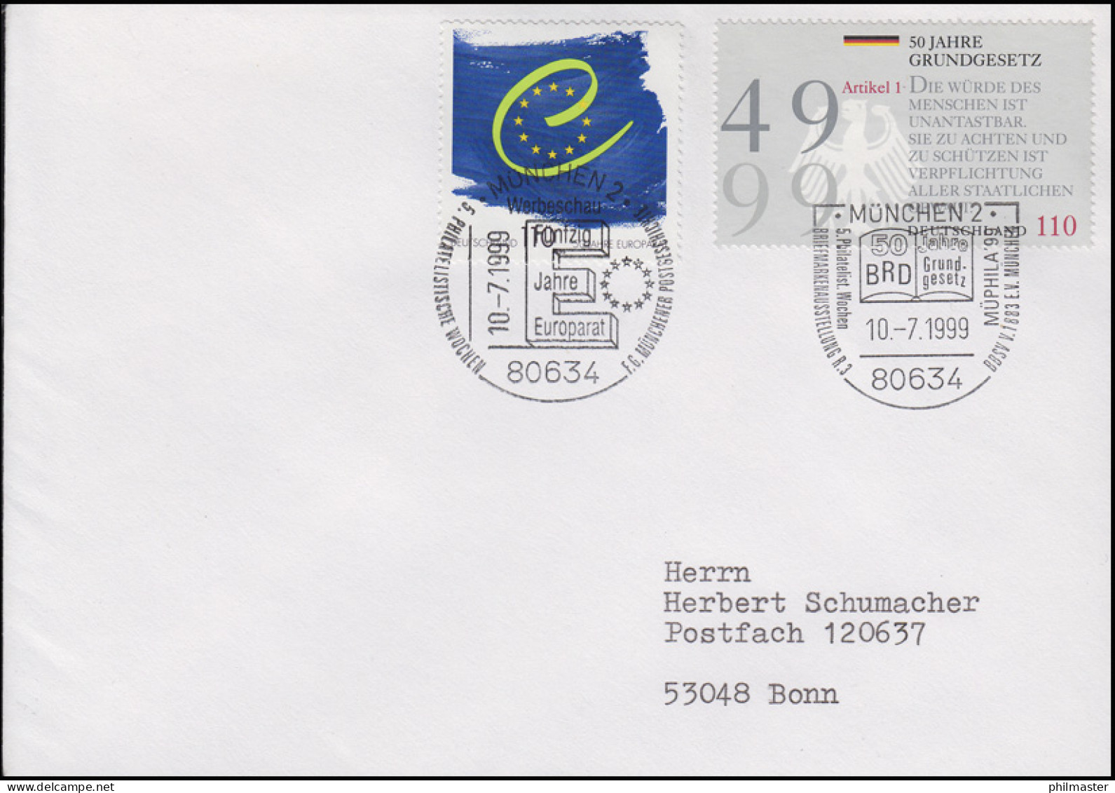 2049+2050 Europarat & Grundgsetz Bf 2 SSt München Europarat & Grundgsetz 10.7.99 - Other & Unclassified