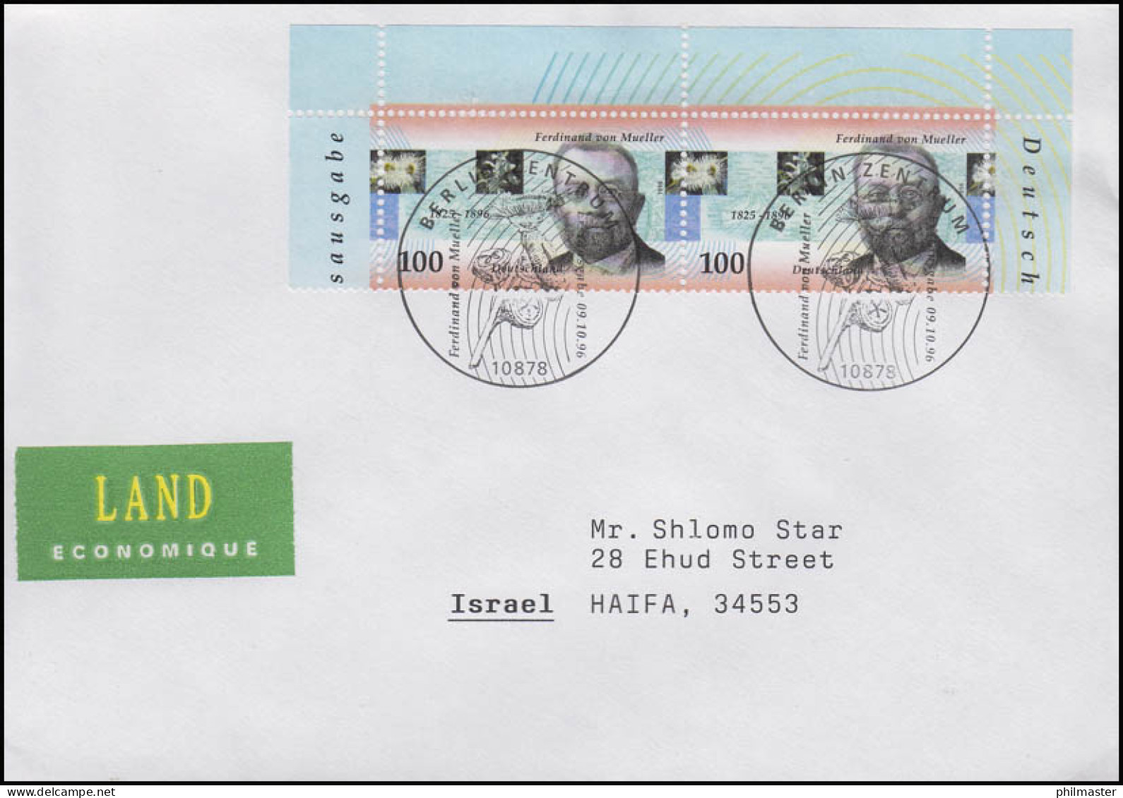 1889 Ferdinand Von Mueller, MeF FDC ESSt Berlin Pflanzen 9.10.1996 Nach Israel - Andere & Zonder Classificatie