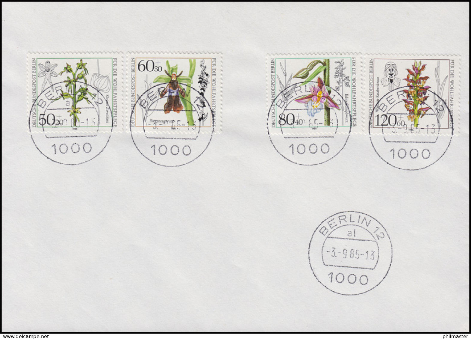 724-727 Wofa Orchideen 1984 - Satz Auf Blanko-Umschlag BERLIN 3.9.85 - Sonstige & Ohne Zuordnung