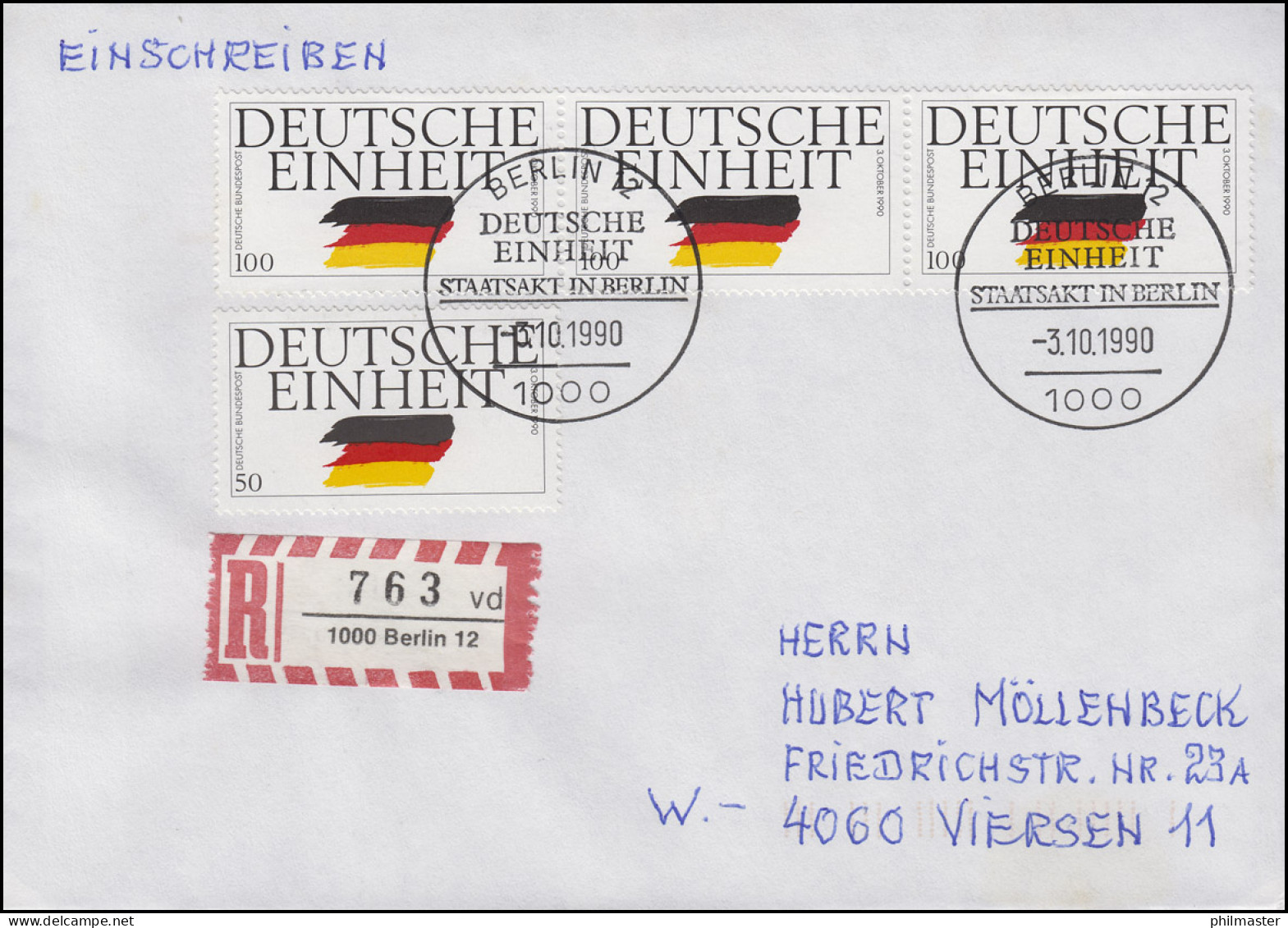 1477-1478 Deutsche Einheit Mit 3mal 100 Pf. MiF R-FDC ESSt Berlin 3.10.1990 - Zonder Classificatie