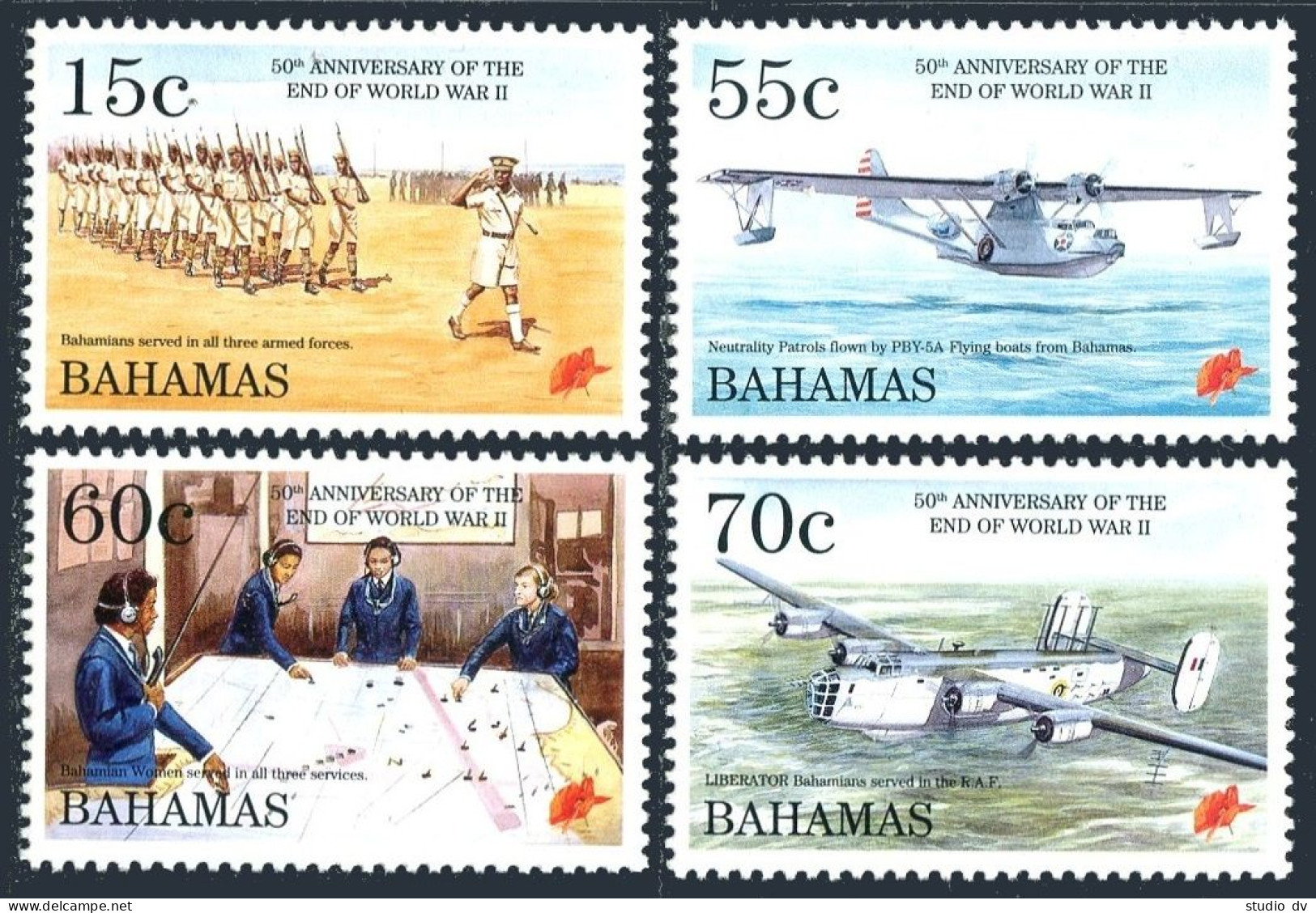 Bahamas 824-827, MNH. Mi 861-864. End Of WW II, 50th Ann. 1995. Parade, Aircraft - Bahamas (1973-...)