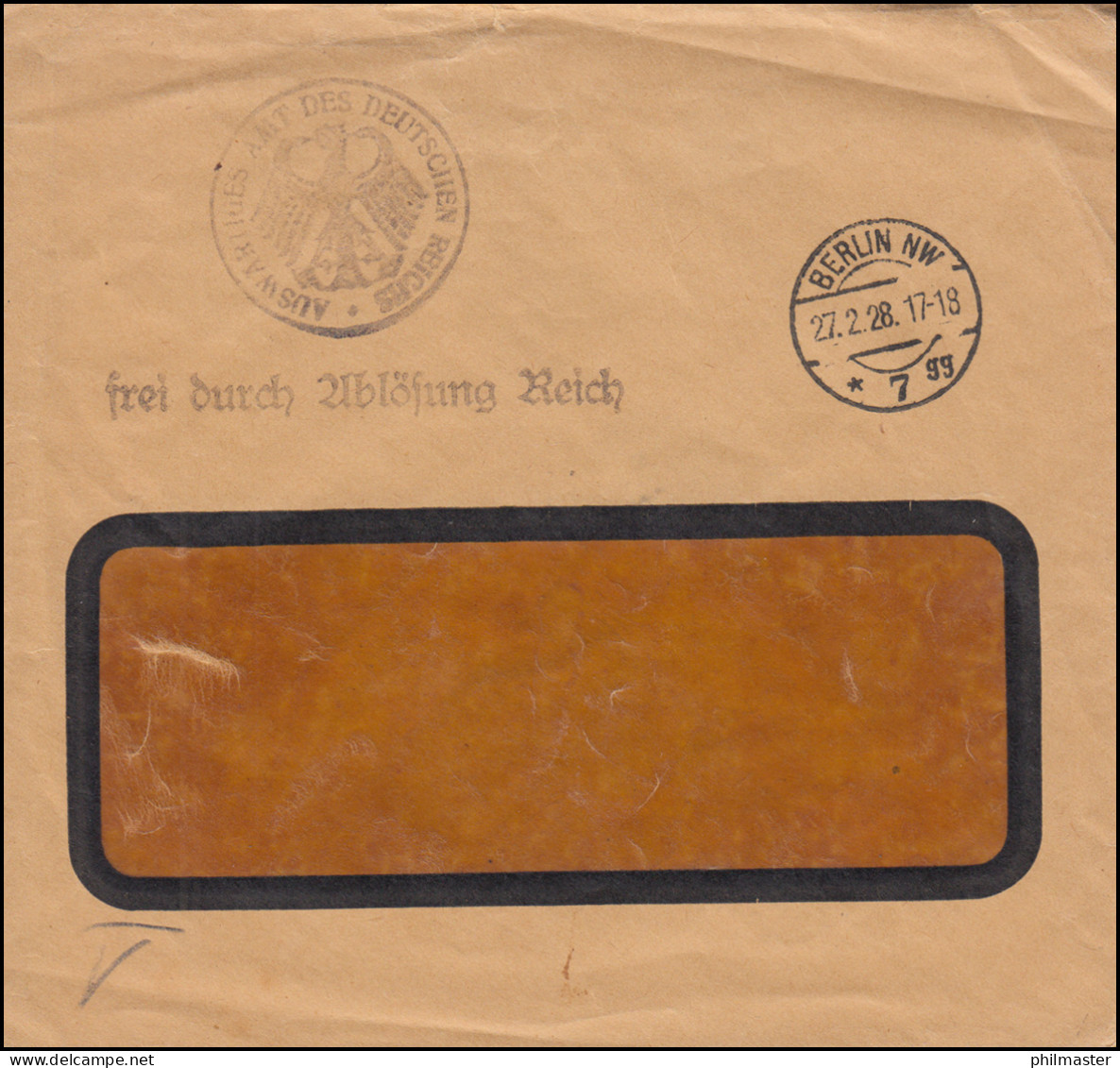 Frei Durch Ablösung Auswärtiges Amt Des Deutschen Reichs Brief BERLIN 27.2.1928 - Other & Unclassified