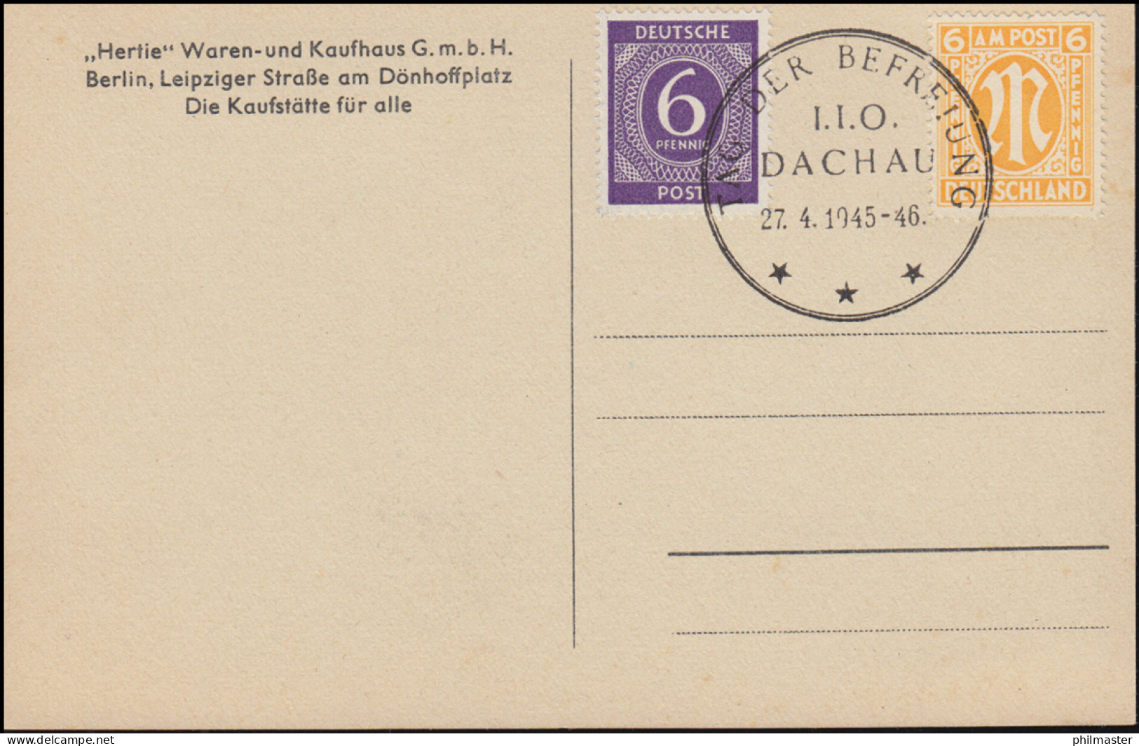 Sonderstempel TAG DER BEFREIUNG I.I.L. DACHAU 27.4.1945-46 Auf Ansichtskarte - Non Classés