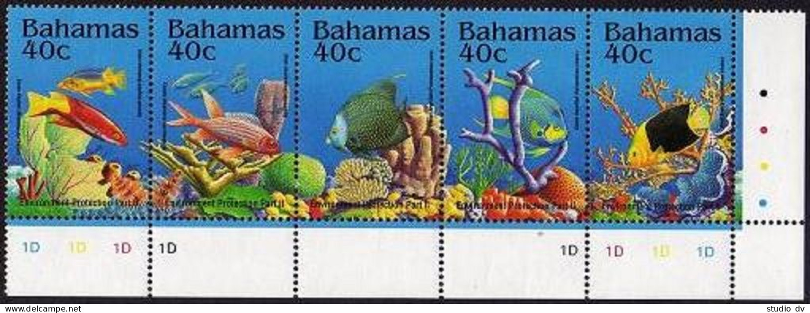 Bahamas 815 Af Strip, 816, MNH. Michel 848-852, Bl.75. Coral Life 1994. Fish. - Bahamas (1973-...)