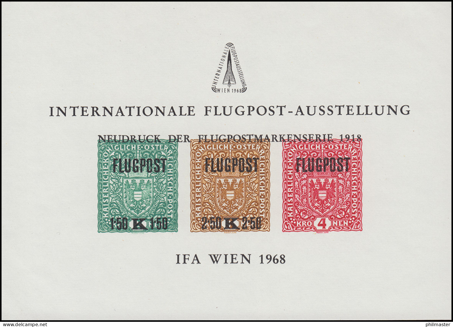 Gedenkblatt 5 Flugpostausstellung IFA WIEN 1968 - Autres & Non Classés