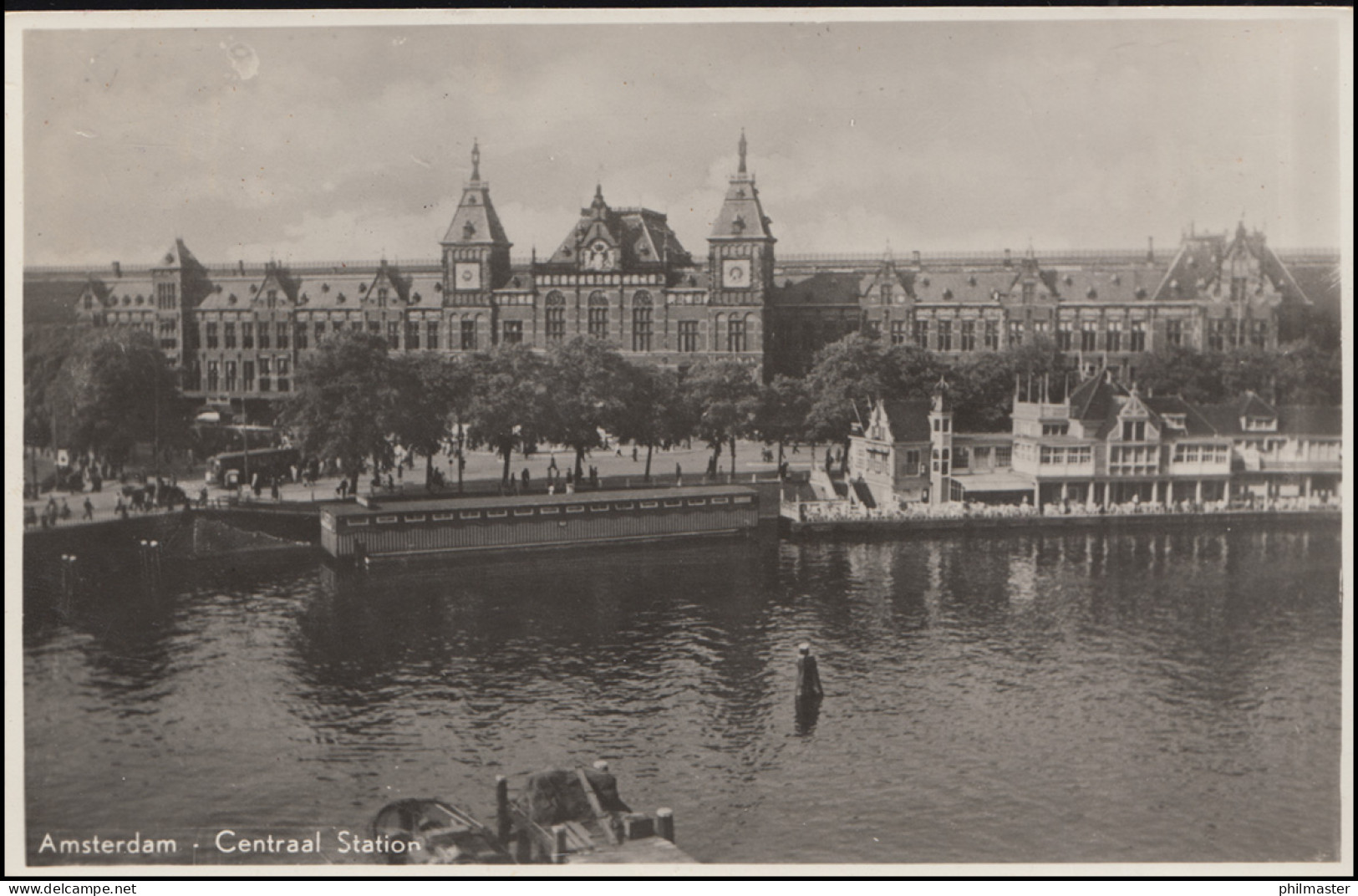 Firmenlochung/Perfin K Auf 469 Ziffer Auf AK Amsterdam Centraal Station, Um 1950 - Sonstige & Ohne Zuordnung