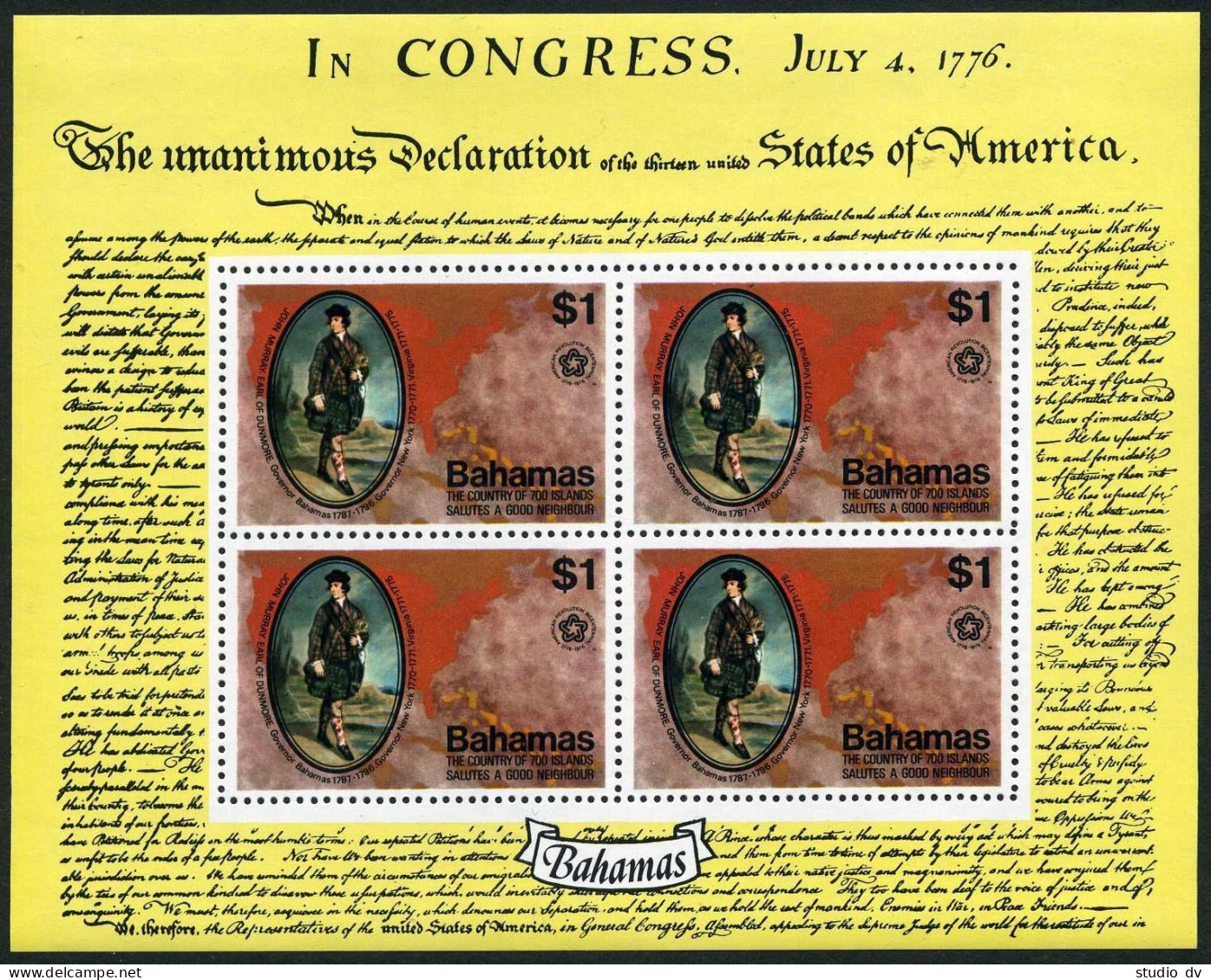 Bahamas 392-393,393a,hinged. Mi 396-397,Bl.16. USA-200.Map, Governor John Murray - Bahama's (1973-...)