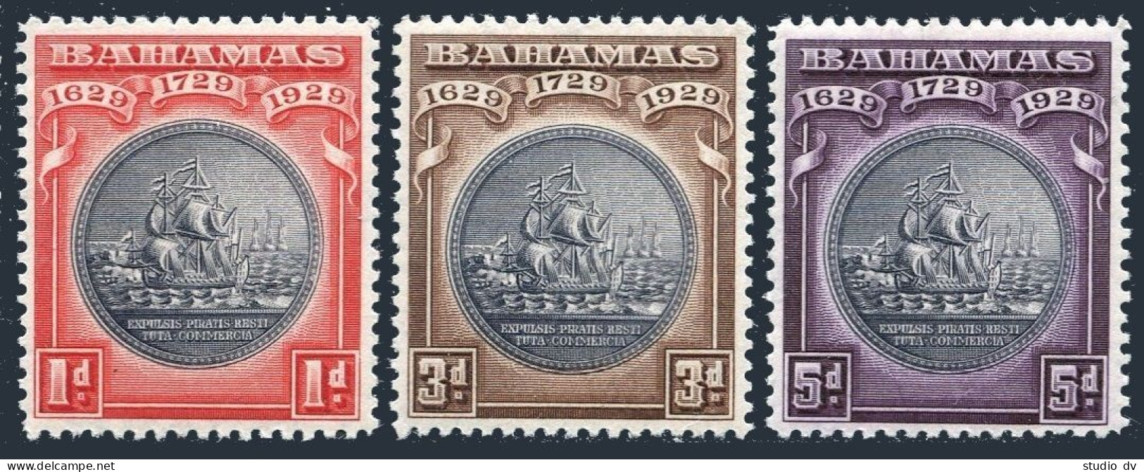 Bahamas 85-87, Hinged. Michel 88-90. Seal Of Bahamas, 1930. Ship. - Bahamas (1973-...)