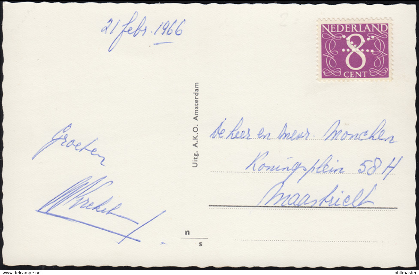 Firmenlochung/Perfin K Auf 691 Ziffer 8 Cent Auf AK Hafen Von Aalsmeer, 1966 - Other & Unclassified