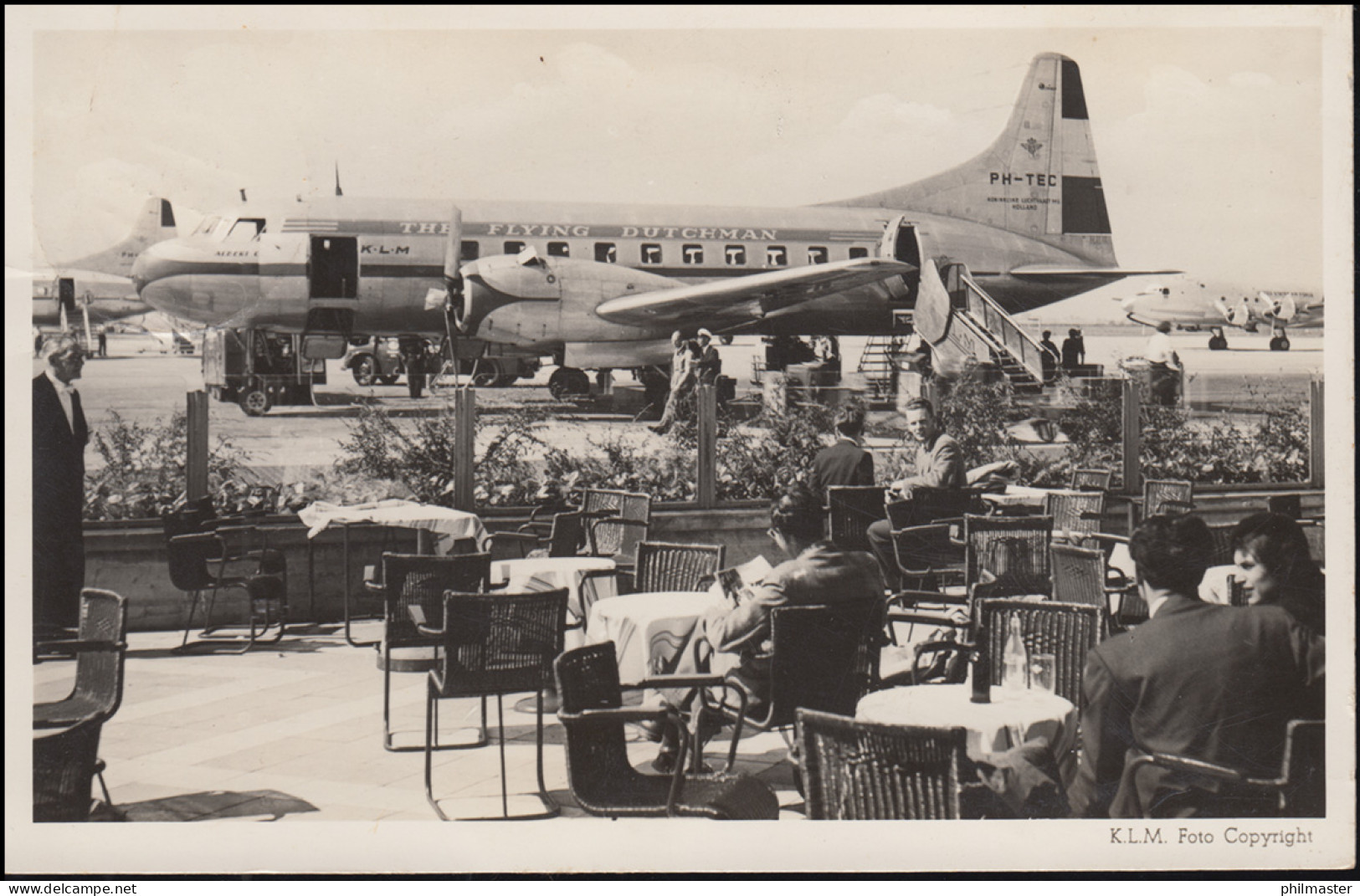 Firmenlochung/Perfin K Auf 469 Ziffer Auf AK KLM, LUCHTHAVEN SCHIPHOL 18.4.54 - Other & Unclassified