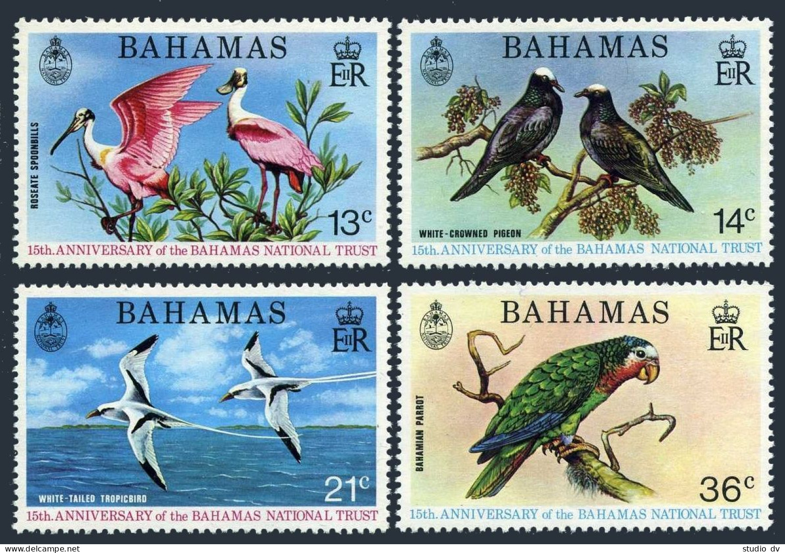 Bahamas 362-365,hinged.Mi 370-373. Protected Birds 1974.Spoonbills,Pigeon,Parrot - Bahamas (1973-...)