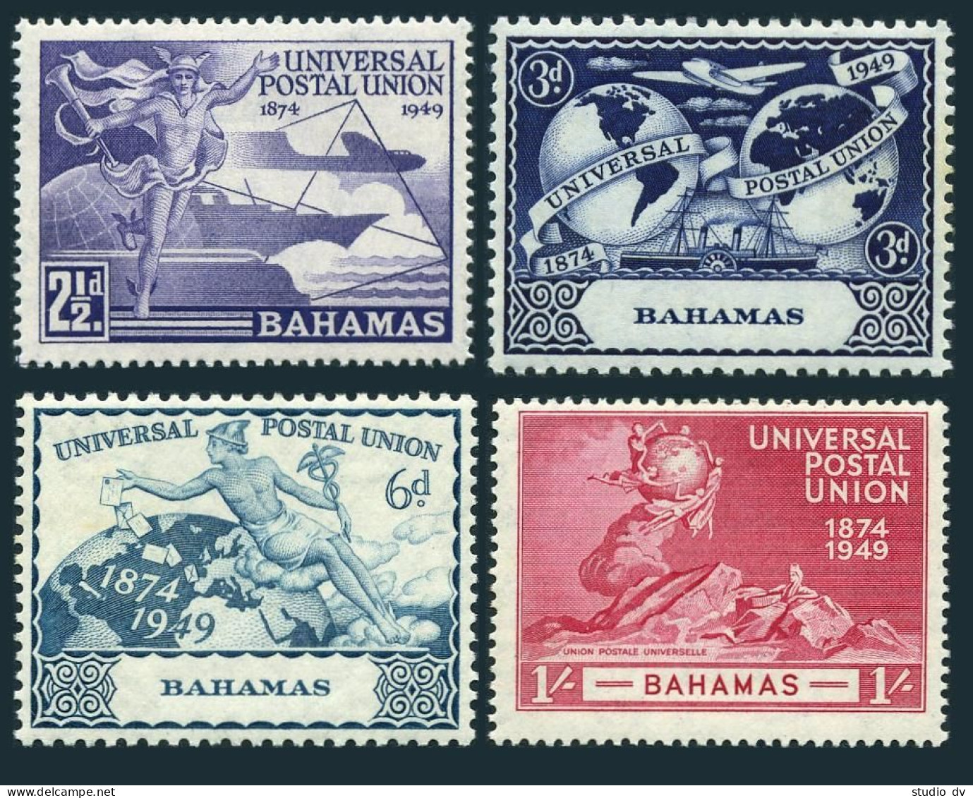 Bahamas 150-153, Hinged. Mi 155-158. UPU-75,1949. Mercury,Plane, Ship,Hemisphere - Bahamas (1973-...)