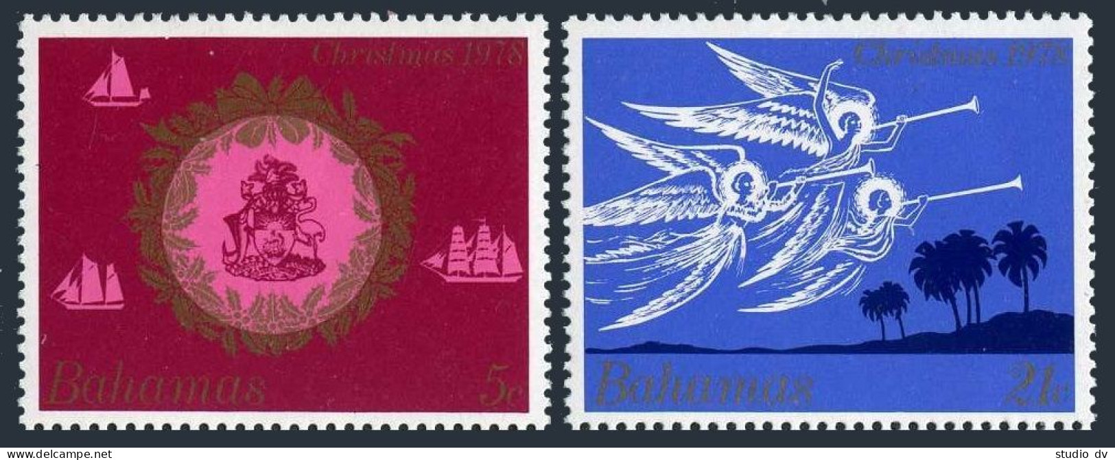 Bahamas 444-445,445a,MNH.Michel 434-435,Bl.25. Christmas 1978.Angels,Ships. - Bahamas (1973-...)