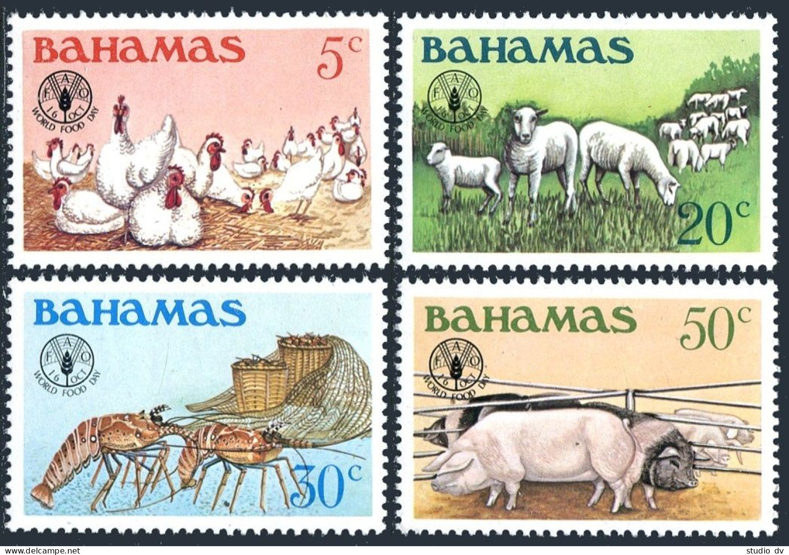 Bahamas 500-503, MNH. Mi 490-493. FAO,Food 1981. Chickens, Sheep, Lobster, Pigs. - Bahamas (1973-...)
