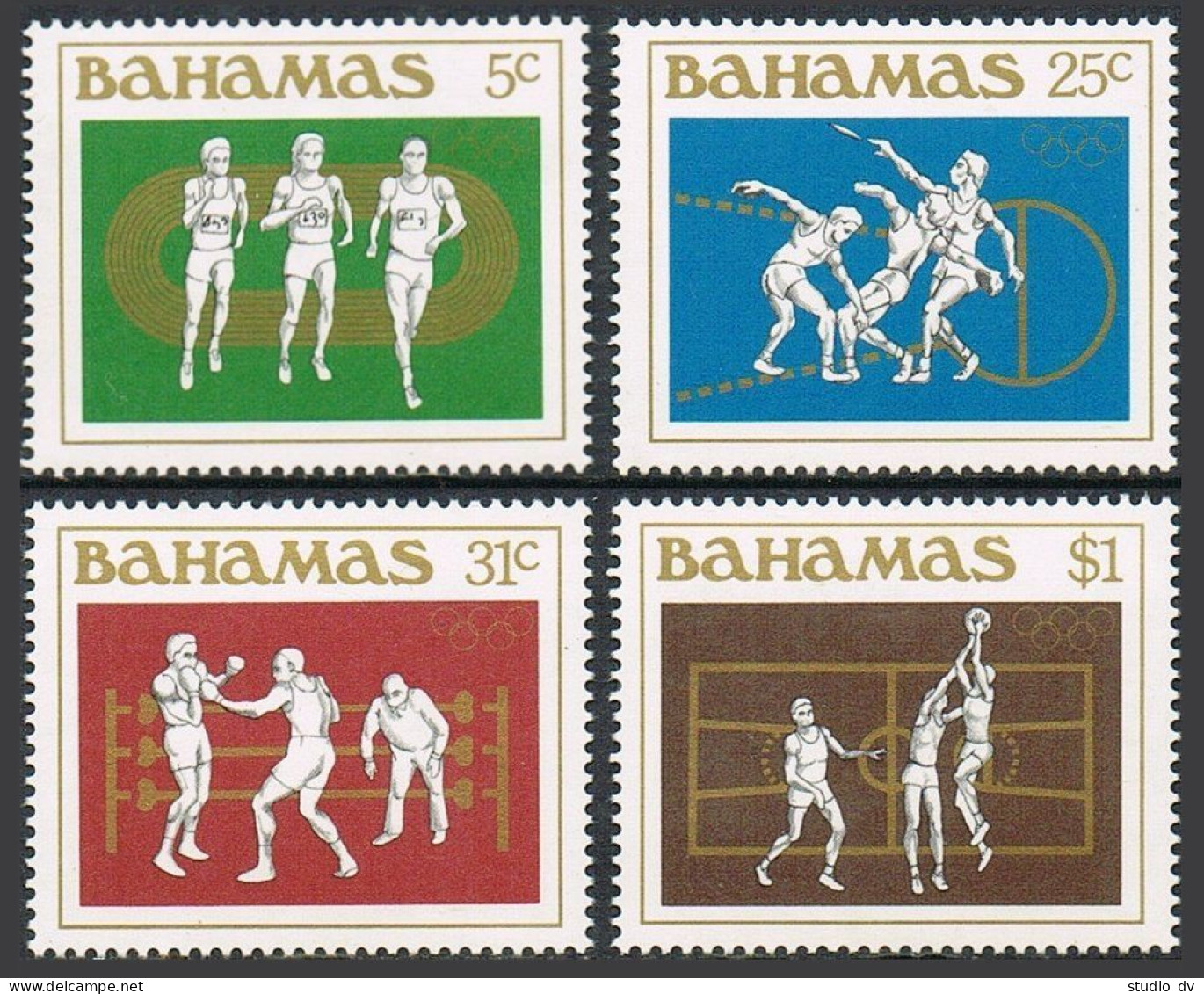 Bahamas 559-560, 562a, MNH. Mi 565-568, Bl.42. Olympics Los Angeles-1984. Discus - Bahamas (1973-...)