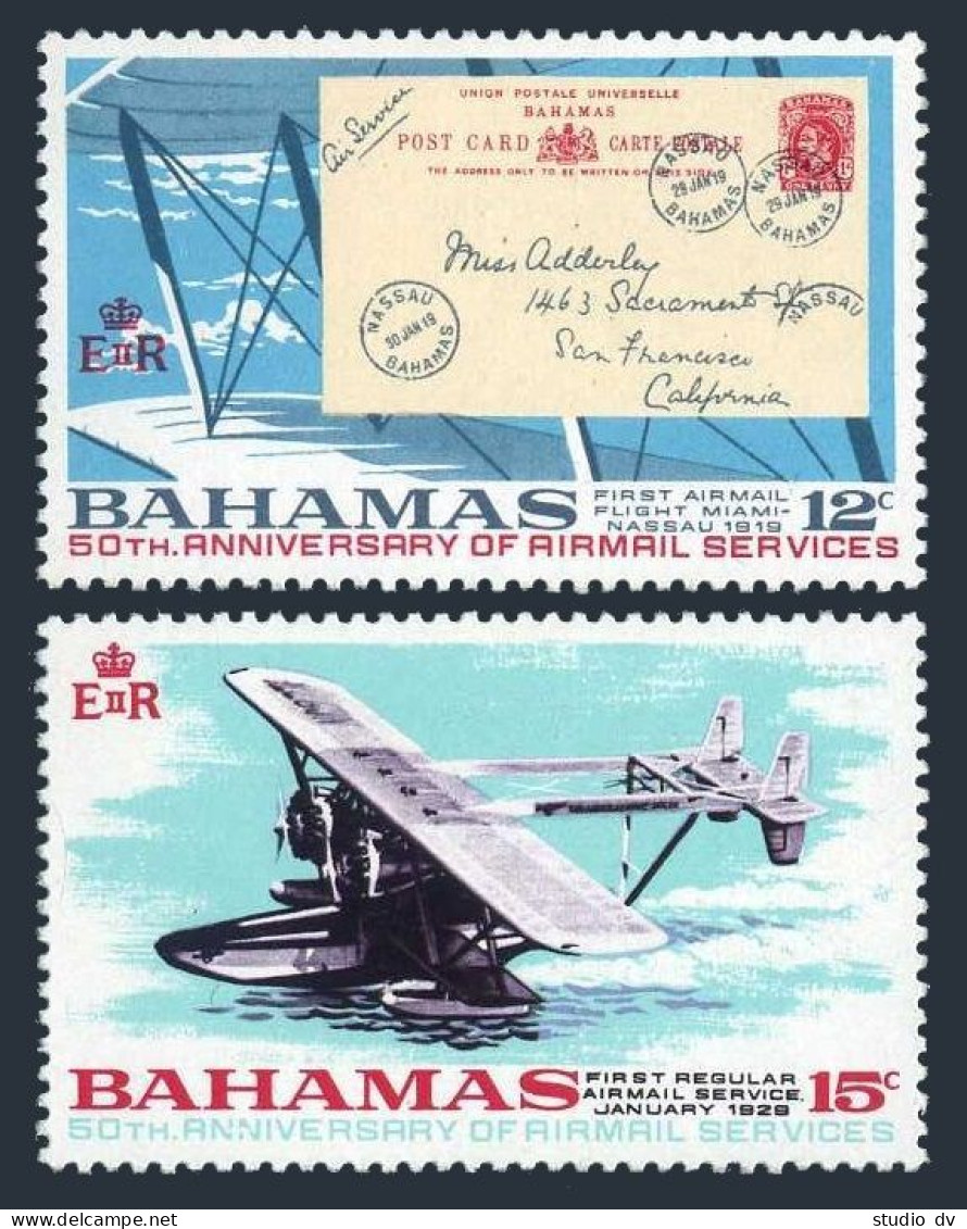 Bahamas 288-289,MNH.Michel 293-294. 1st Flight From Bahamas To Miami-50,1969. - Bahamas (1973-...)