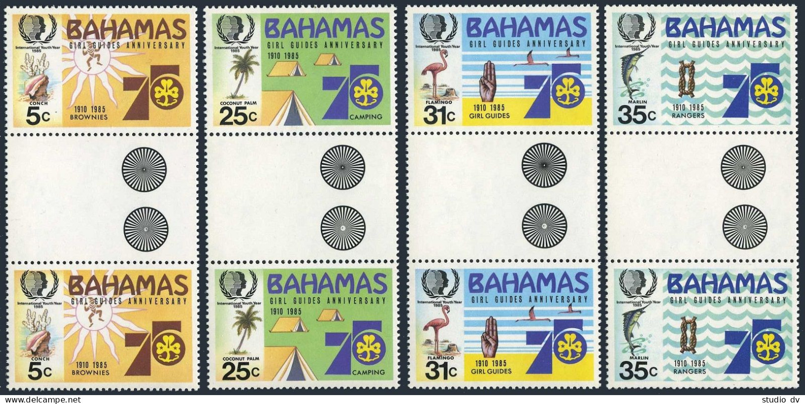 Bahamas 572-575 Gutter,MNH.Michel 586-589. IYY-1985,Girl Guides,Shell,Flamingo, - Bahama's (1973-...)
