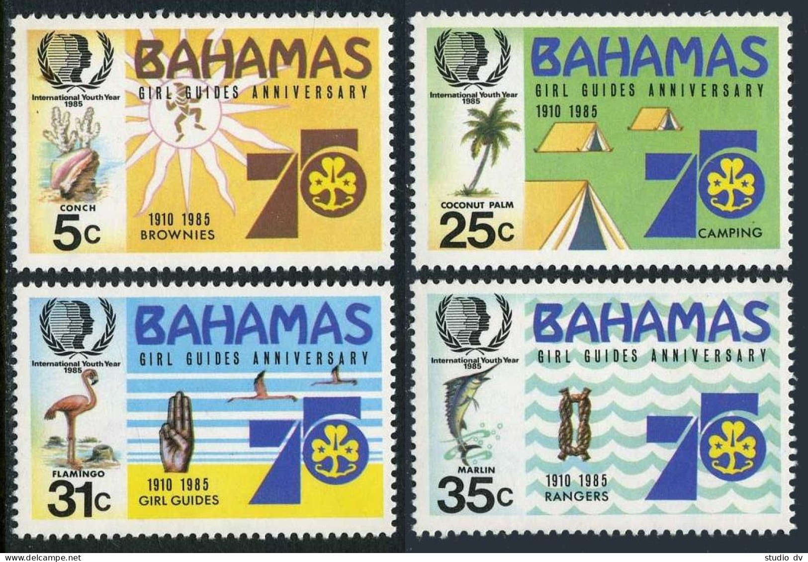Bahamas 572-575,MNH.Michel 586-589. IYY-1985,Girl Guides.Shell,Flamingo,Marlin. - Bahama's (1973-...)