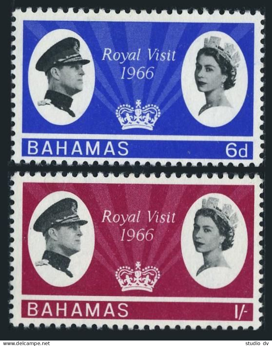 Bahamas 228-229,lightly Hinged.Mi 233-234. Royal Visit,1966.QE II,Prince Philip. - Bahamas (1973-...)