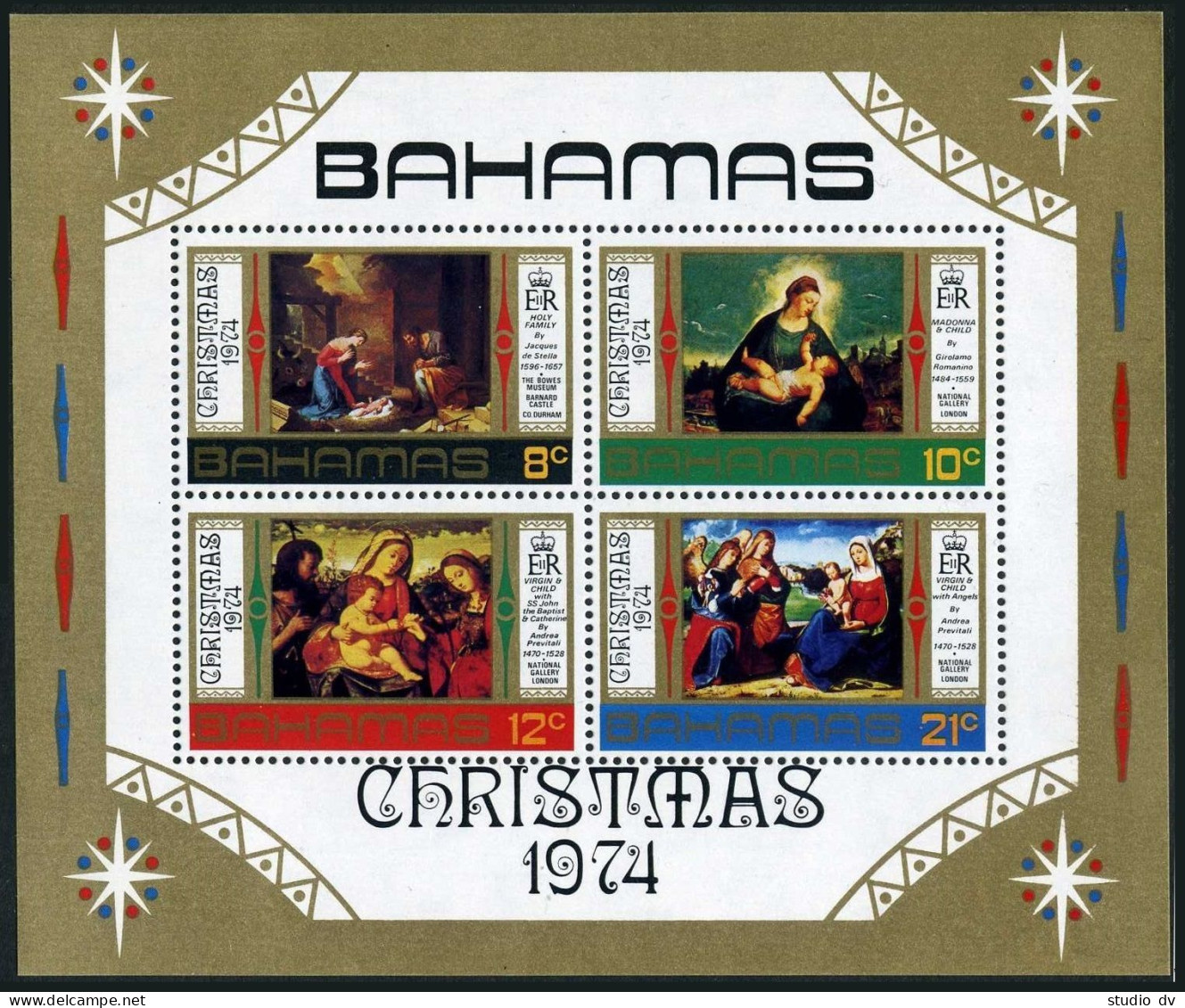 Bahamas 366-369,369a,MNH.Michel 344-347,Bl.12. Christmas 1974.De Stella,Romanino - Bahamas (1973-...)
