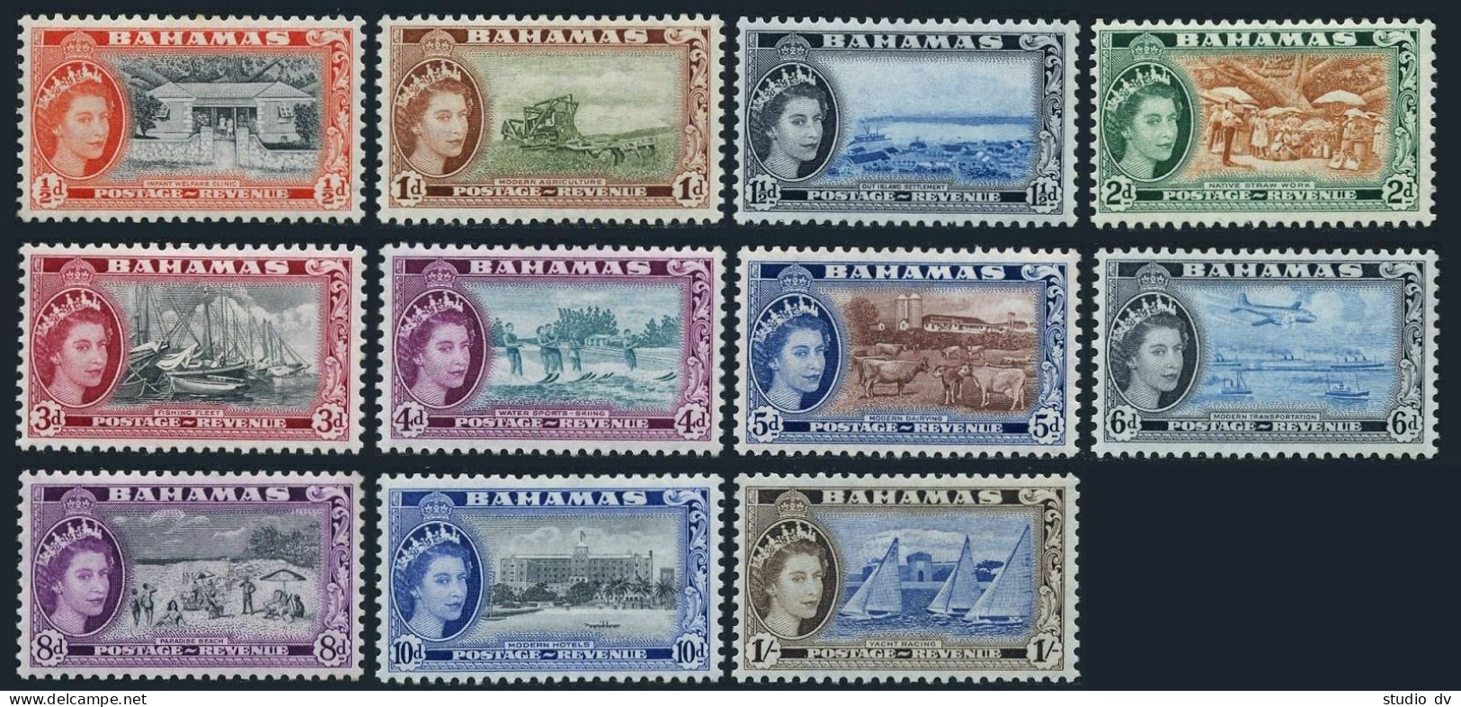 Bahamas 158-168 Short Set Of 11, MNH. Michel 163-173. QE II Definitive, 1954. - Bahama's (1973-...)