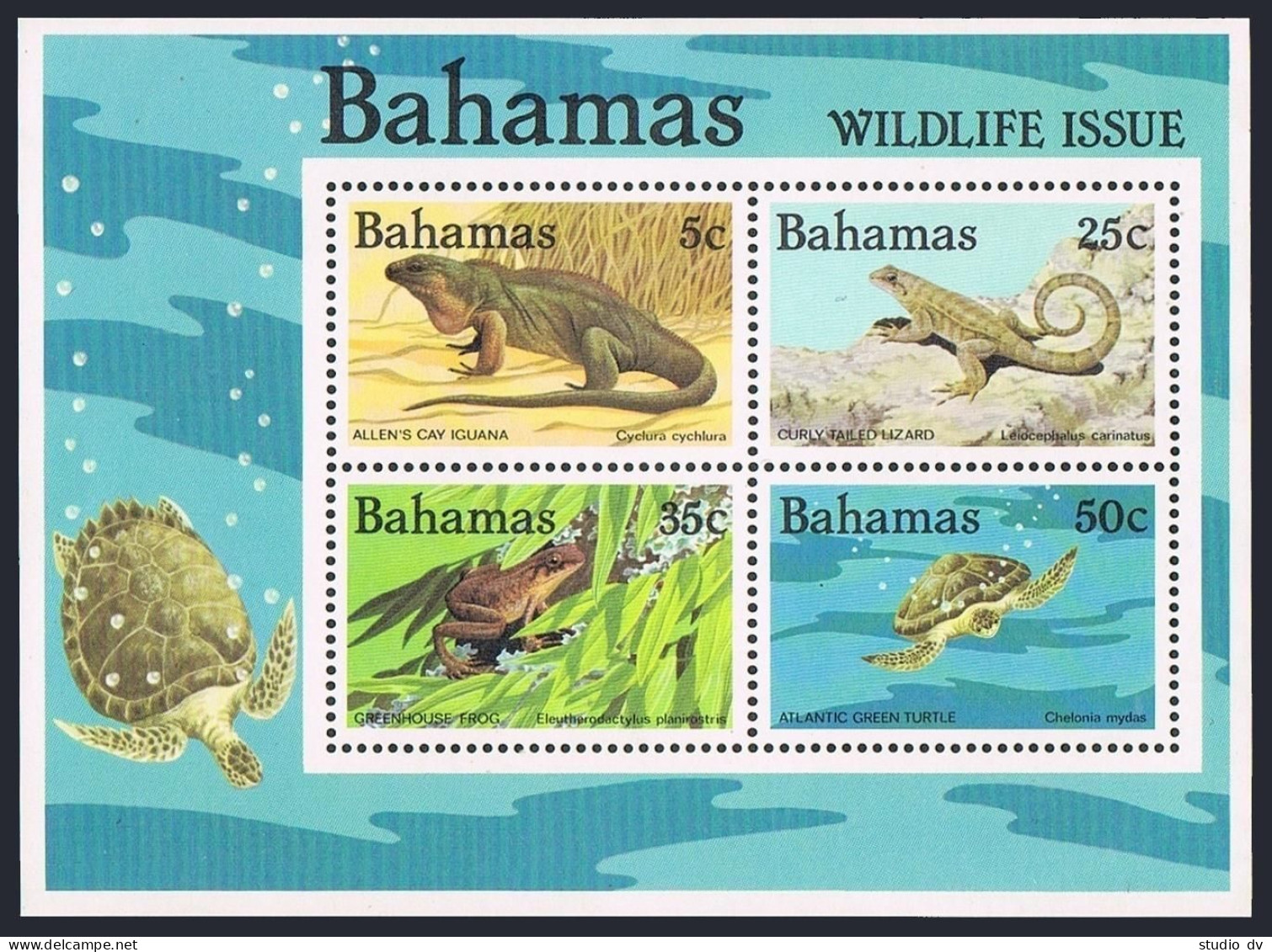 Bahamas 564-567,567a, MNH. Mi 575-578,Bl.43. 1984. Iguana, Lizard, Frog, Turtle. - Bahama's (1973-...)