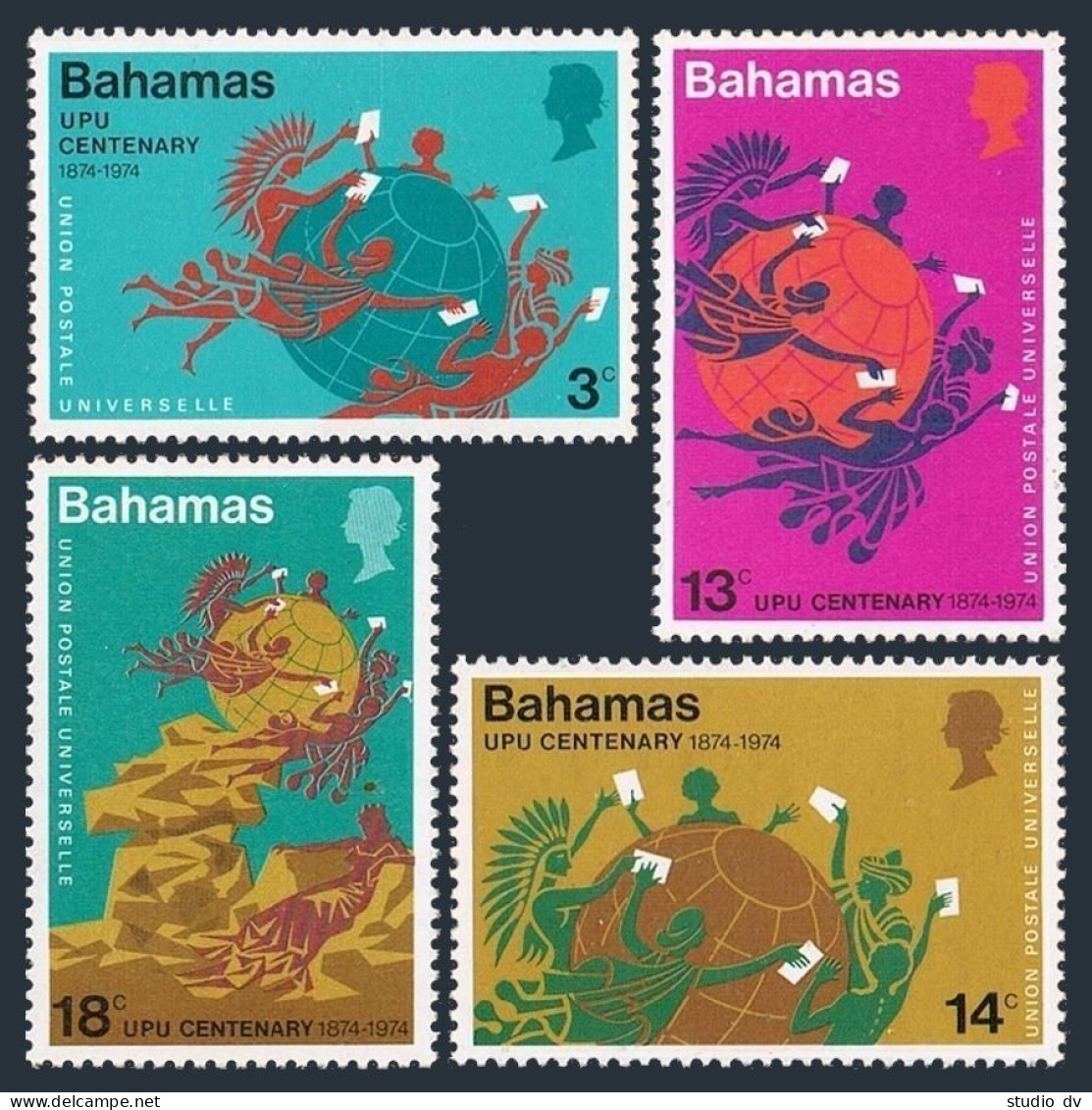 Bahamas 358-361,361a, MNH. Mi 366-369, Bl.10. UPU-100,1974. Emblem,UPU Monument. - Bahamas (1973-...)