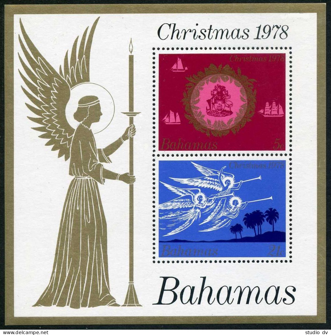 Bahamas 444-445 Gutter,445a,MNH.Michel 434-435,Bl.25. Christmas 1978:Angels,Palm - Bahamas (1973-...)