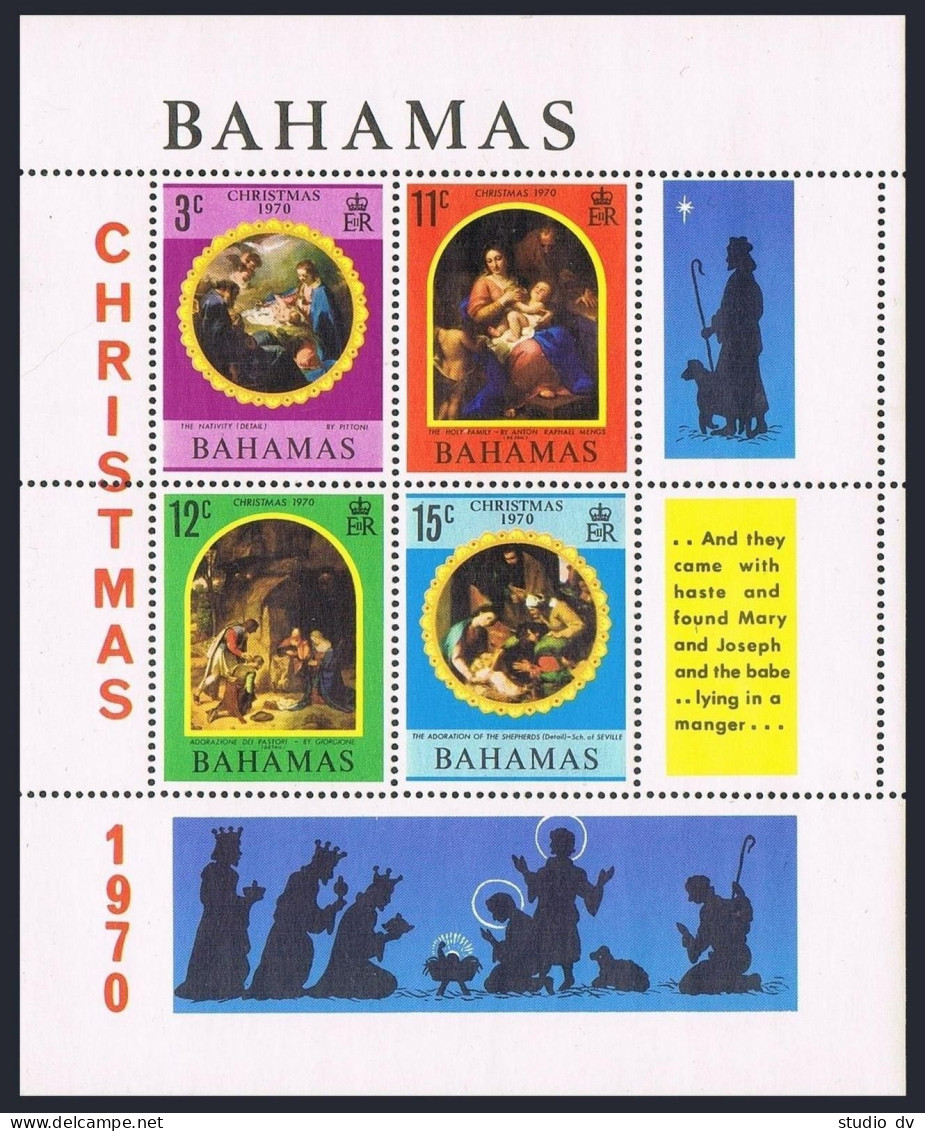 Bahamas 309-312, 312a, MNH. Mi 314-317,Bl.3. Christmas 1970. Pittoni, Giorgione, - Bahamas (1973-...)