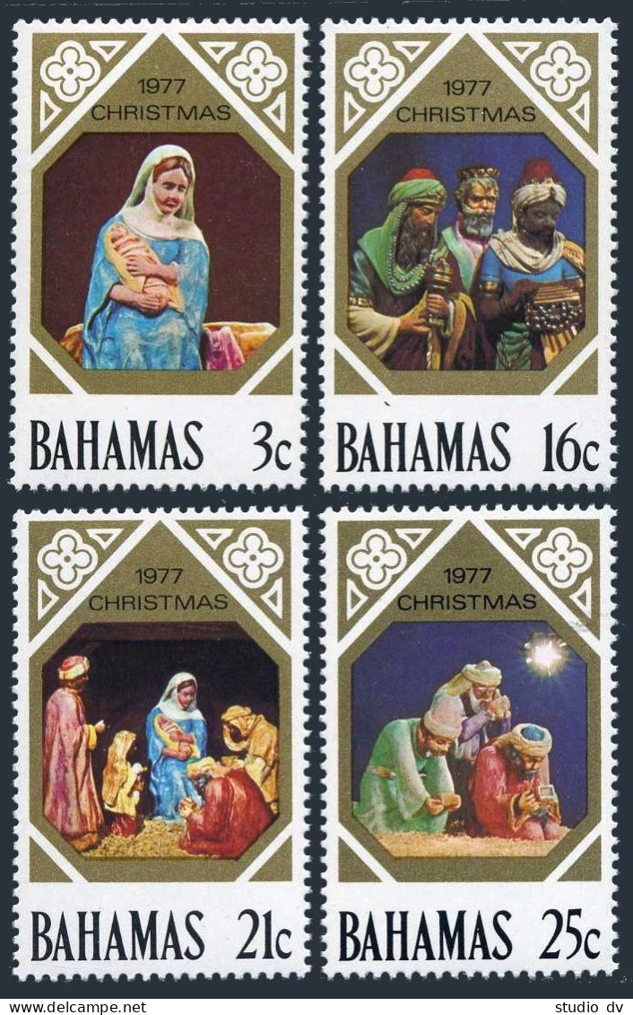 Bahamas 416-419,419a,MNH.Michel 424-427,Bl.22. Christmas 1977,Creche Figurines. - Bahamas (1973-...)