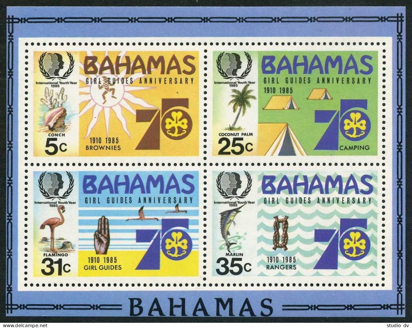 Bahamas 572-75,575a,MNH.Michel 586-589,Bl.45. IYY-1985,Girl Guides:Shell,Bird - Bahamas (1973-...)