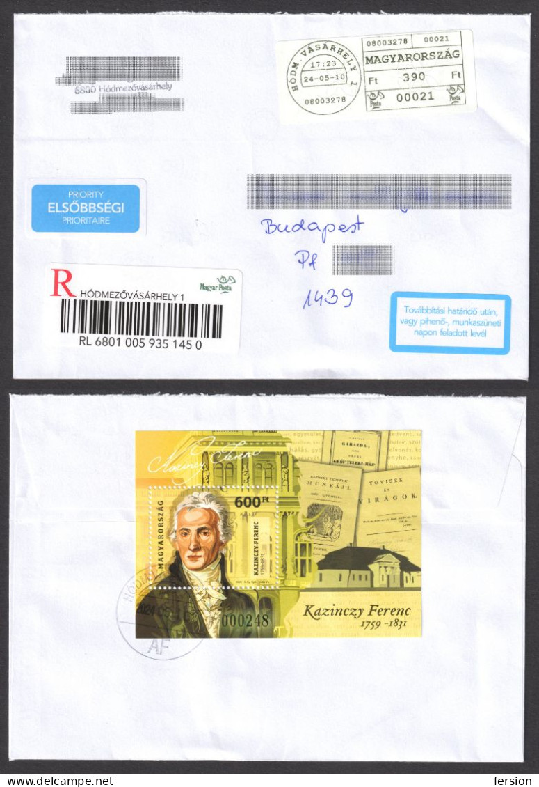 Kazinczy WRITER Language Reform 2009 Delayed REGISTERED Priority LABEL Vignette Cover Hungary Hódmezővásárhely Postmark - Police - Gendarmerie