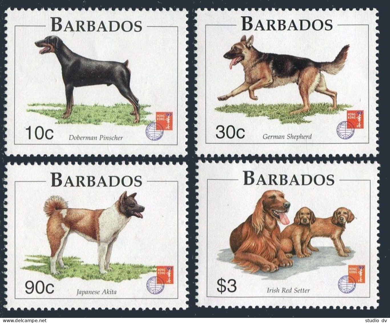 Barbados 930-933, MNH. Mi 914-917. Hong Kong-1997. Dogs: Doberman Pinscher, - Barbades (1966-...)